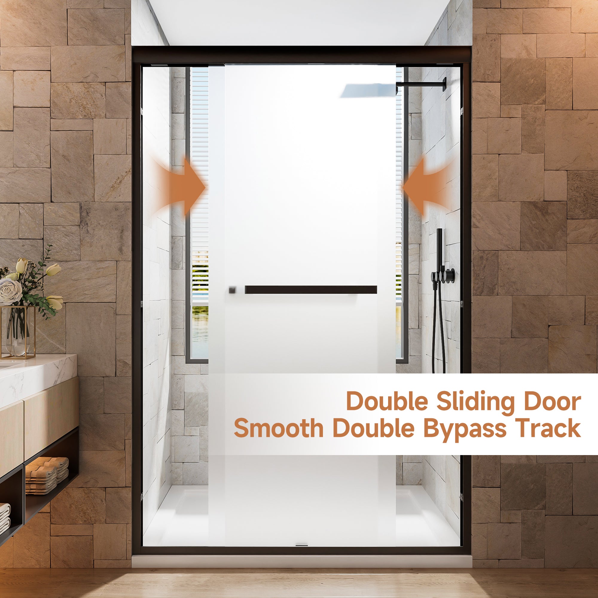 44-60 x 72 in Frosted Framed Double Sliding Shower Door - 44-48 x 72 in / Frosted Glass / Matte Black view 3