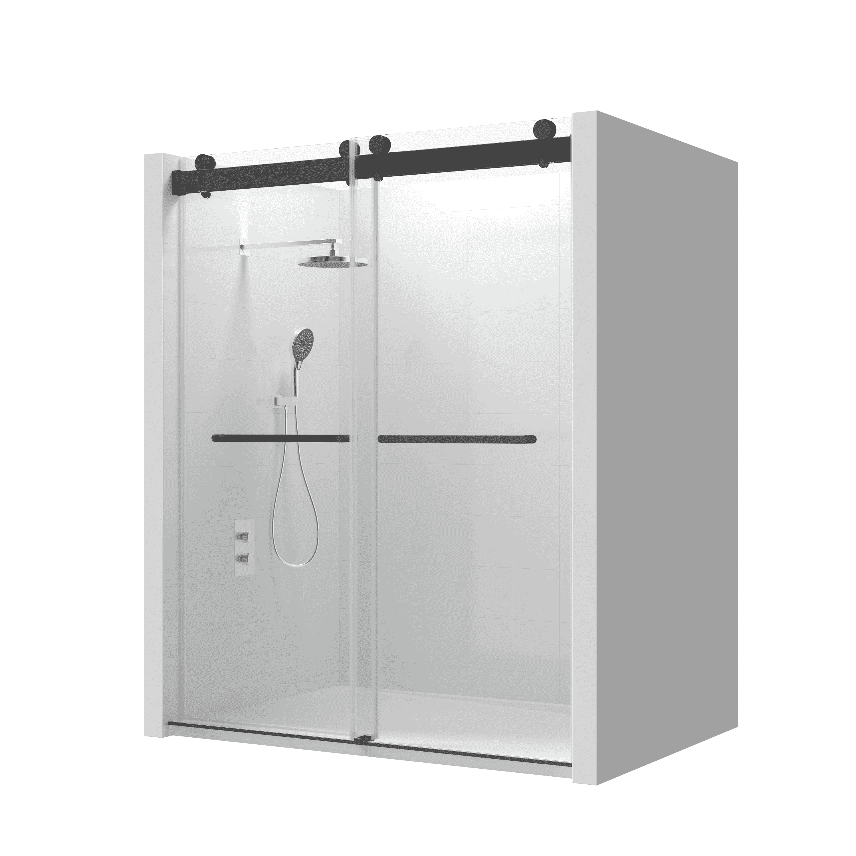 68-72"W x 76"H Double Sliding Frameless Soft-Close Shower Door with Premium 3/8 Inch (10mm) Thick Tampered Glass and Easy-cleaning Coating, Stainless Steel in Matte Black 22D02-72MB