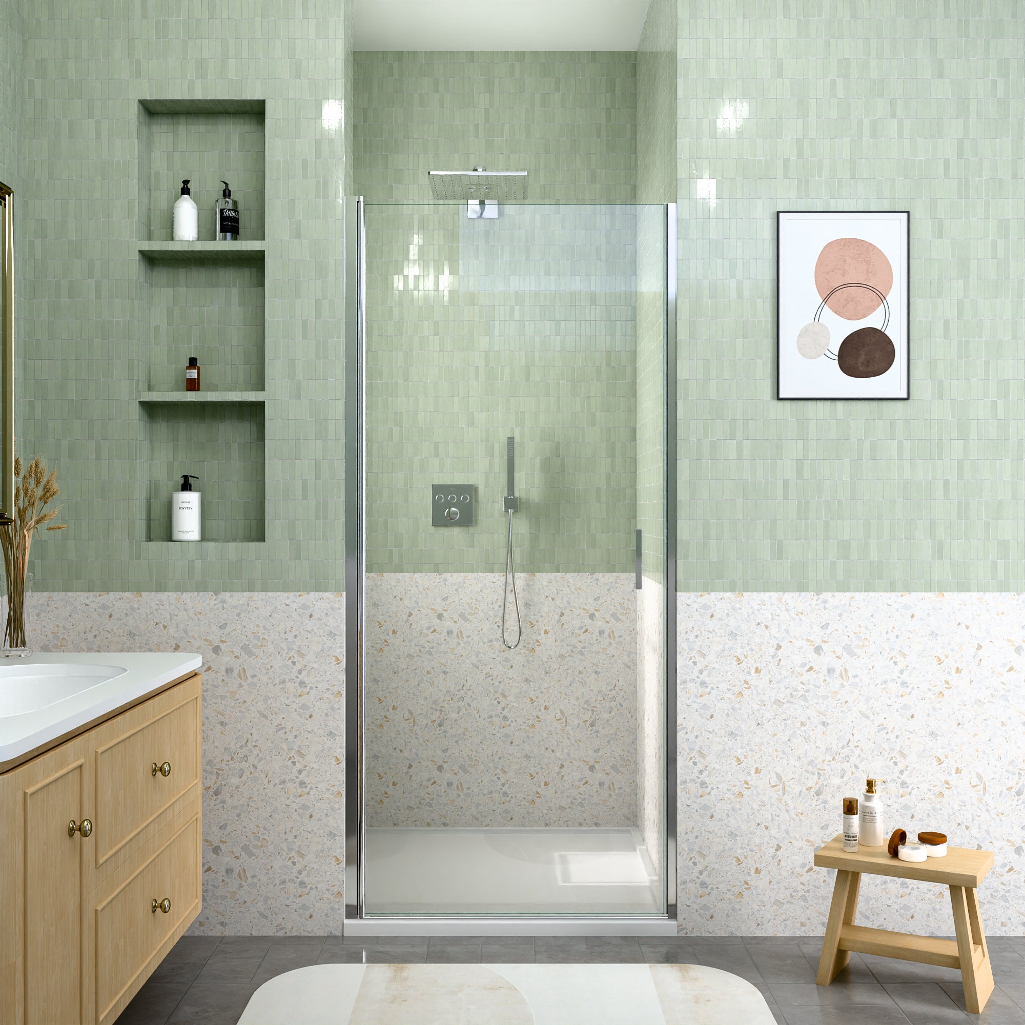 32 x 72 in Circular Pivot Shower Door - 32 x 72 in / Semi-Frameless / Chrome view 4