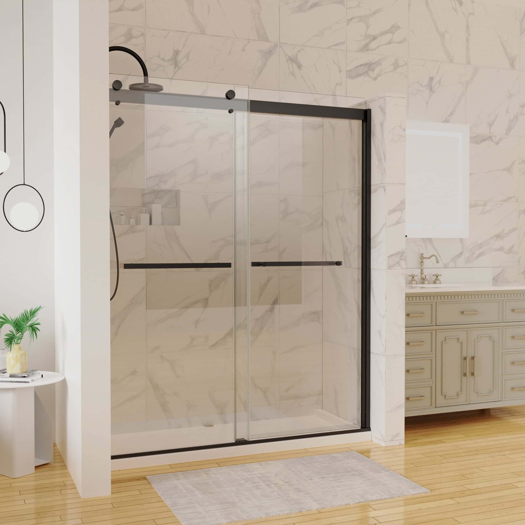60"W x 74"H Shower Door in Matte Black with 5/16 in. (8 mm) Clear Glass