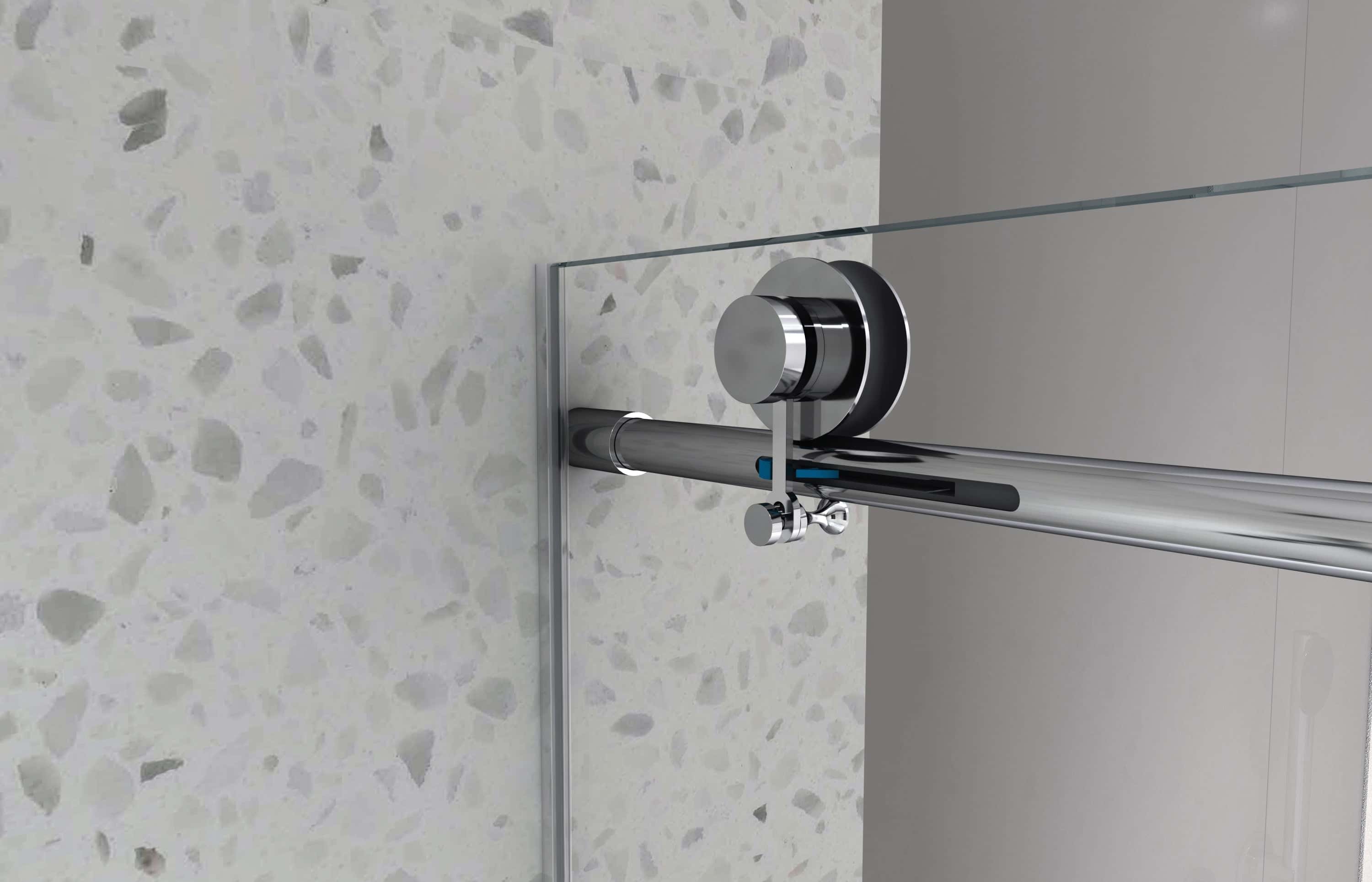48"W x 76"H Chrome frameless one fixed and one shifted Shower Door, 70MM 304 stainless steel large pulleys with adjustable soft closing function,with nano easy cleaning and stick explosion-proof menbrance