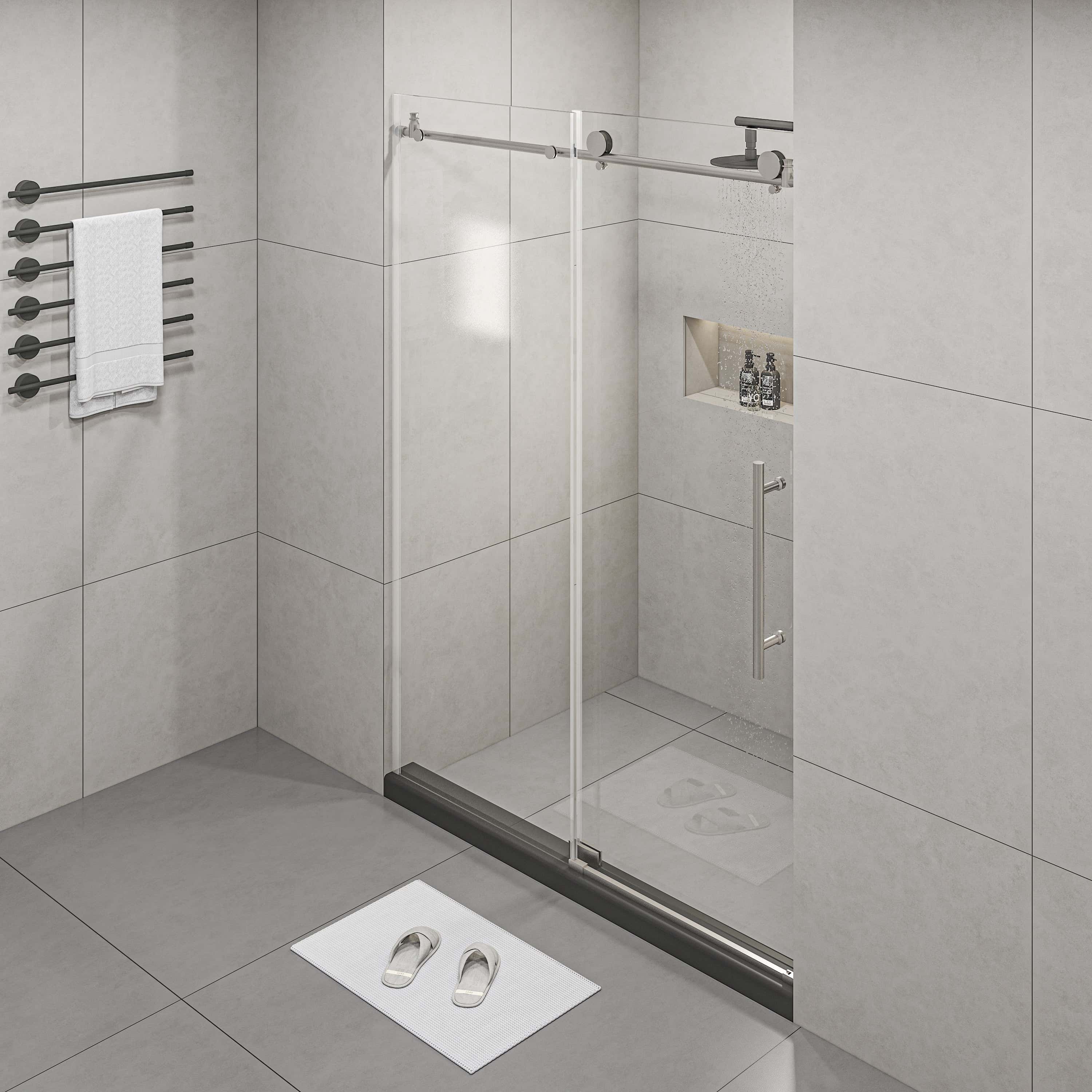 Frameless Shower Doors 60"W x 76"H with 3/8"(10mm) Clear Tempered Glass, Brushed Nicel Finish