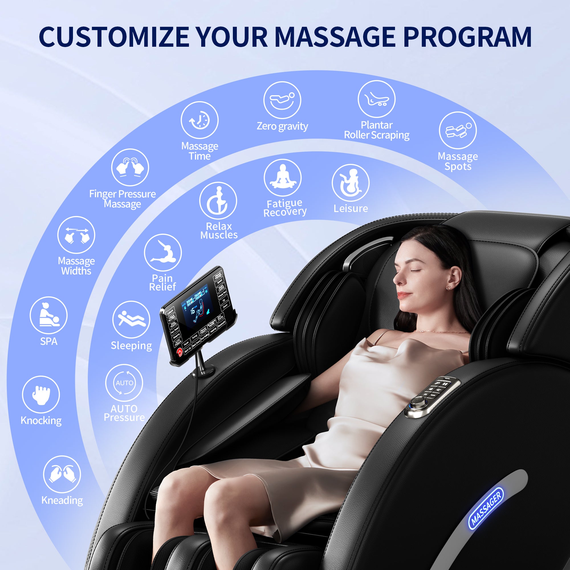 Full Body Massage Chair, Full Body Zero Gravity with 3D Massage Mechanism, 6 Auto Massage Mode, Waist and Calf Heater, Foot Roller, Bluetooth Speaker (Black)