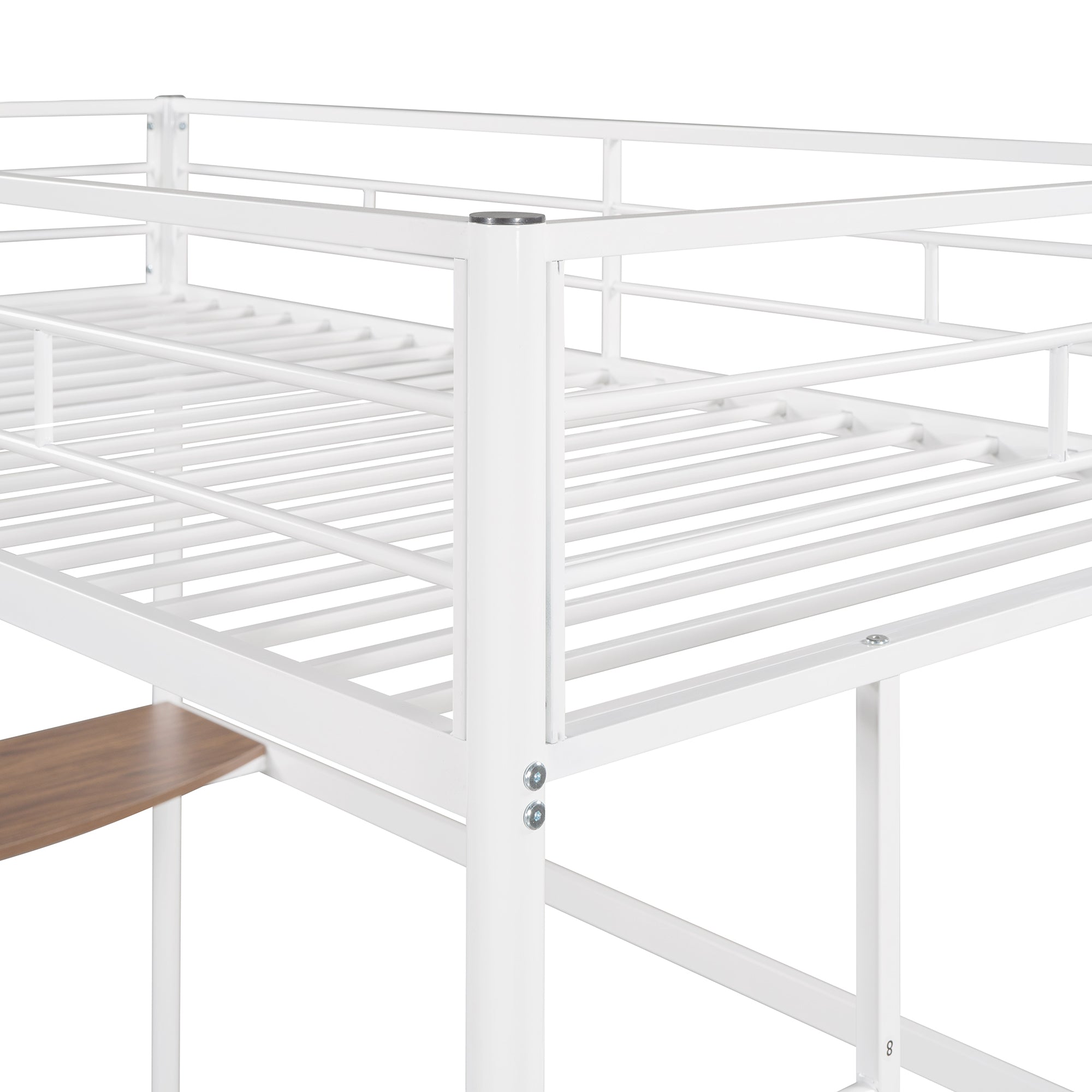 Twin Over Full Metal Bunk Bed with Desk, Ladder and Quality Slats for Bedroom, Metallic  White(OLD SKU :LP000092AAK)