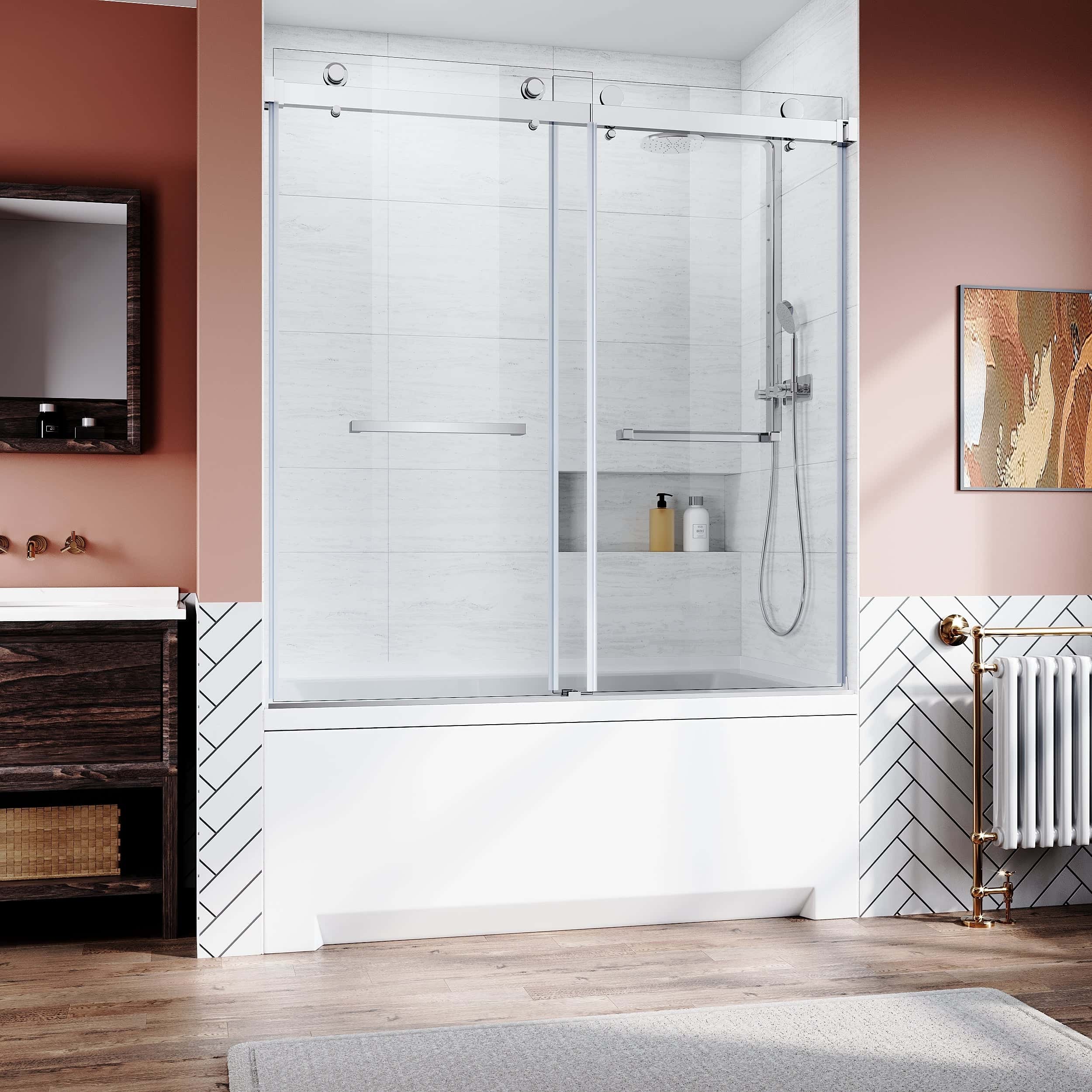 Frameless Sliding Bathtub Door 56-60"W x 62"H,Bypass Tub Glass Sliding Shower Doors