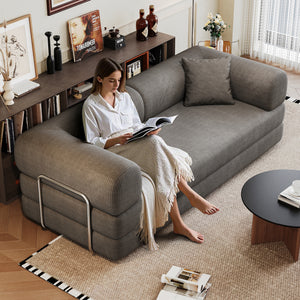 Grey corduroy convertible sofa bed loveseat, 78.8 inch wide, front view