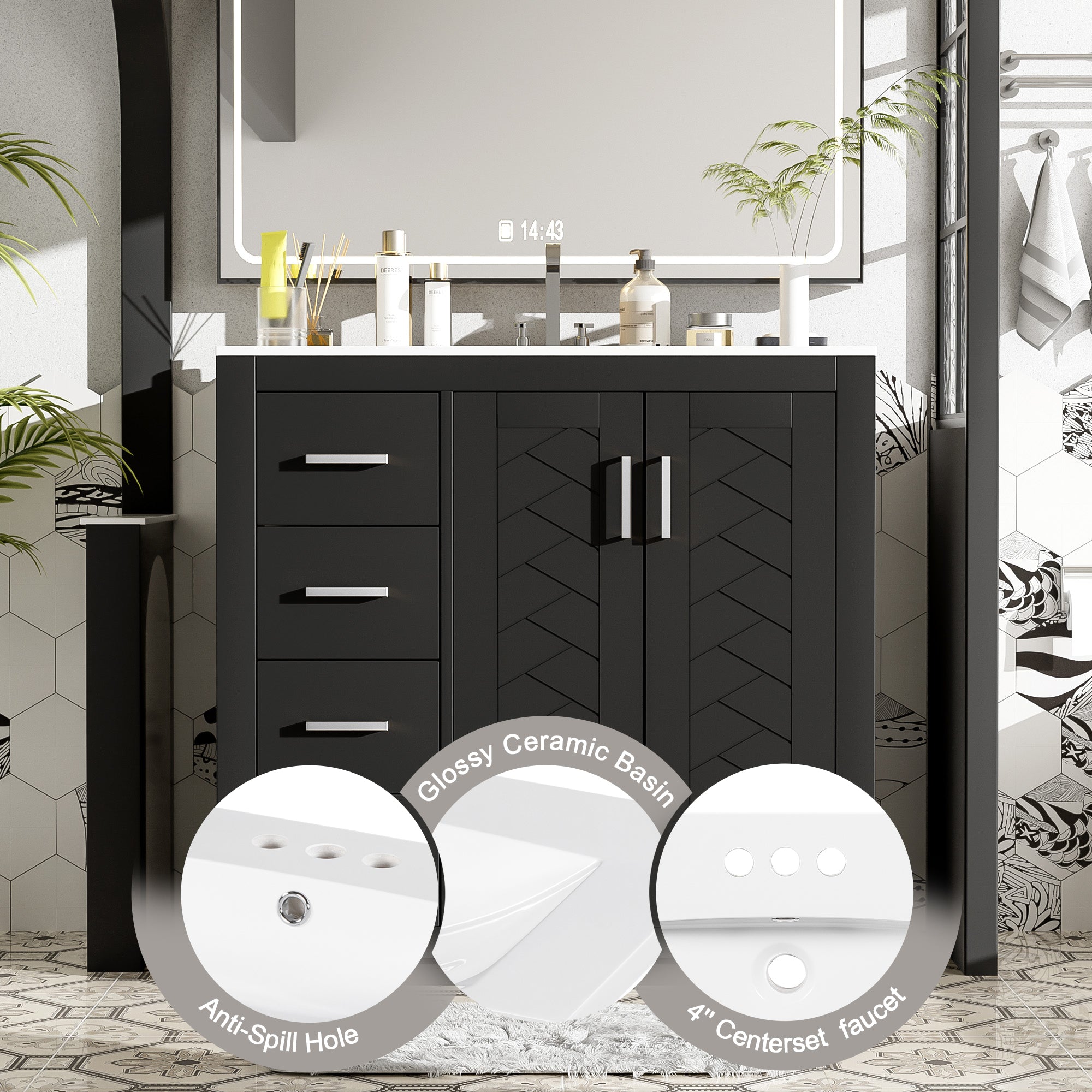 36-inch freestanding vanity ceramic sink combo styled in bathroom