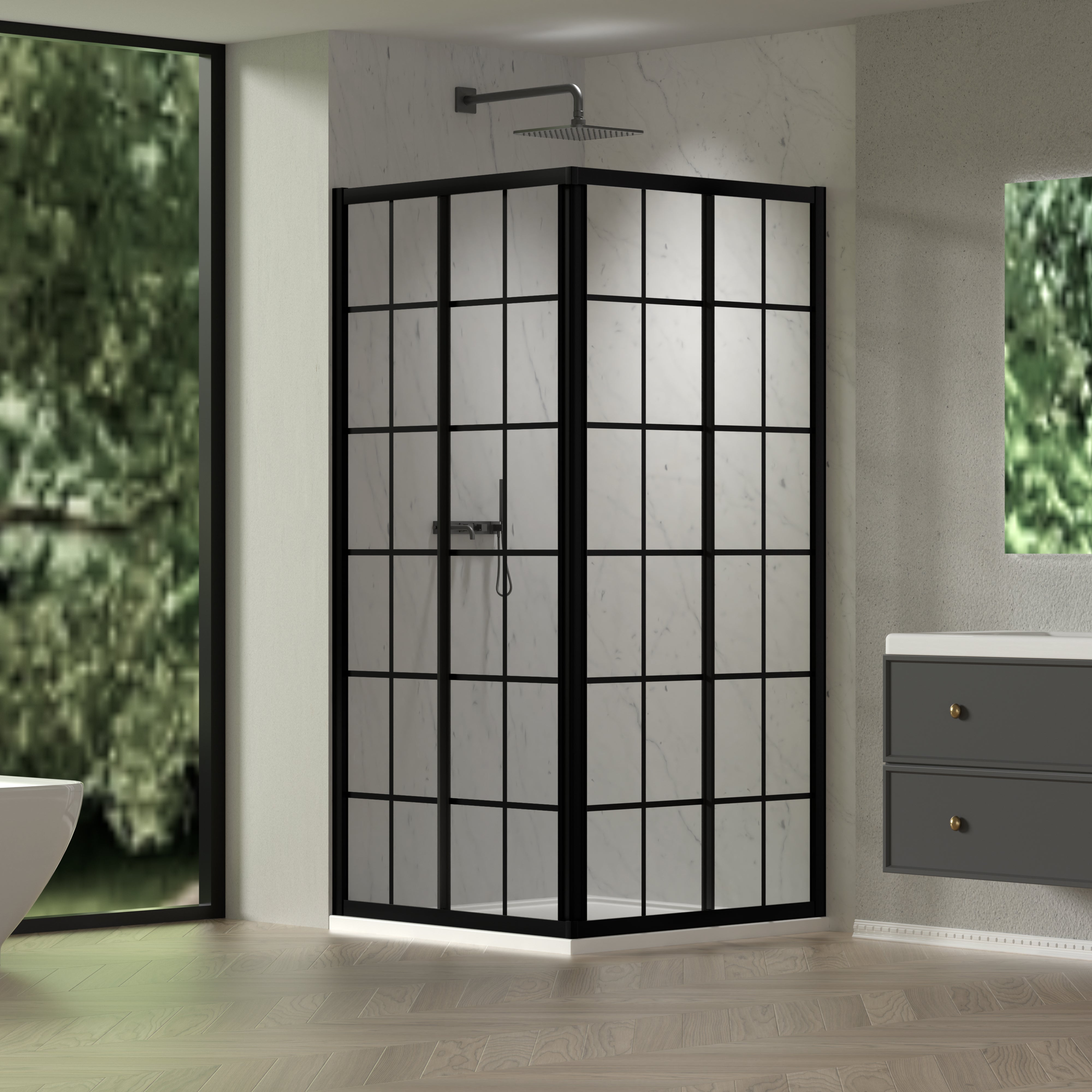34.625 x 72 in Black-Line Framed Sliding Shower Door - 34.625 x 72 in / Matte Black / Black-Line Glass view 1