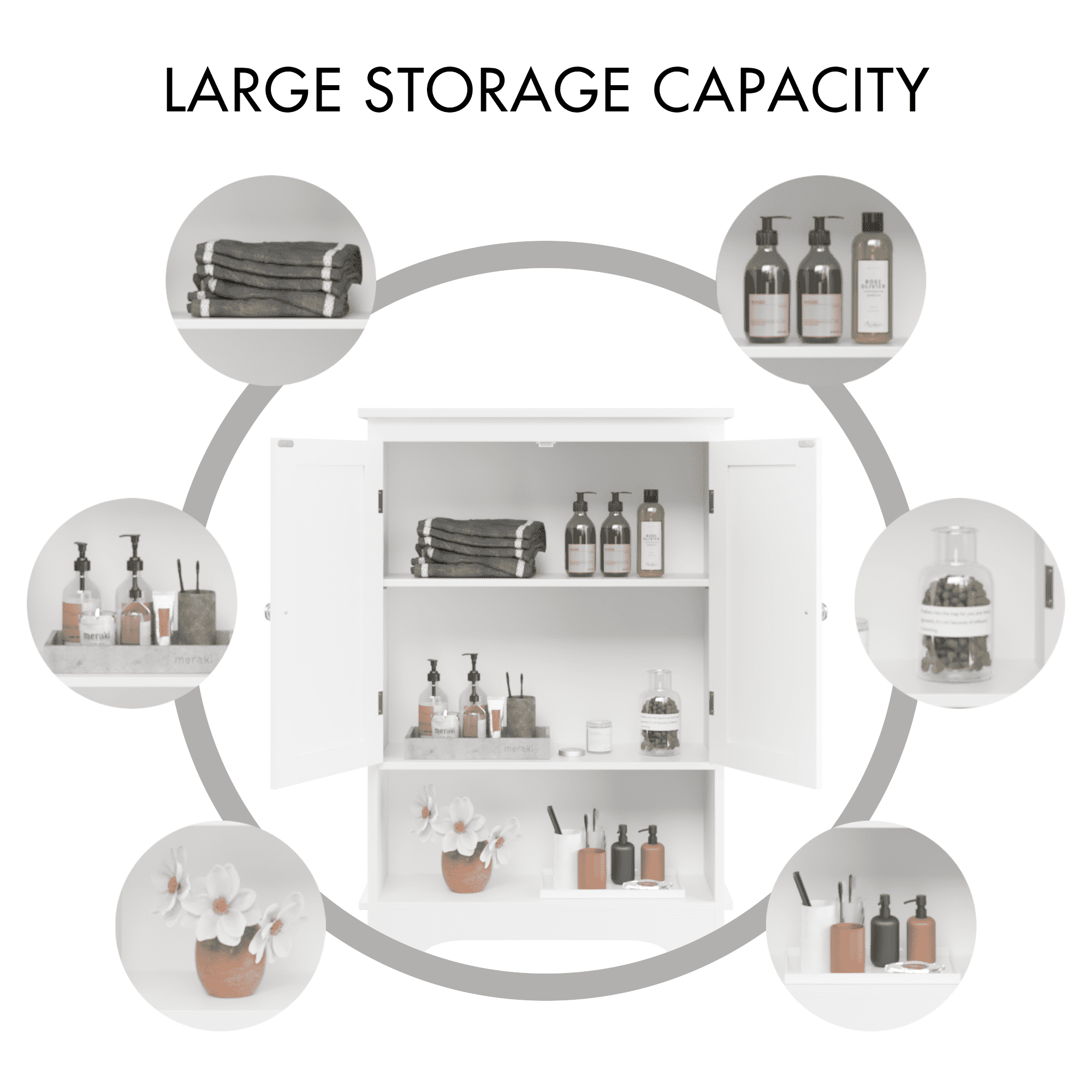 Over The Toilet Storage Cabinet, Bathroom Shelf Over Toilet, Bathroom Storage Cabinet Organizer,Wood Bathroom Space Saver, White