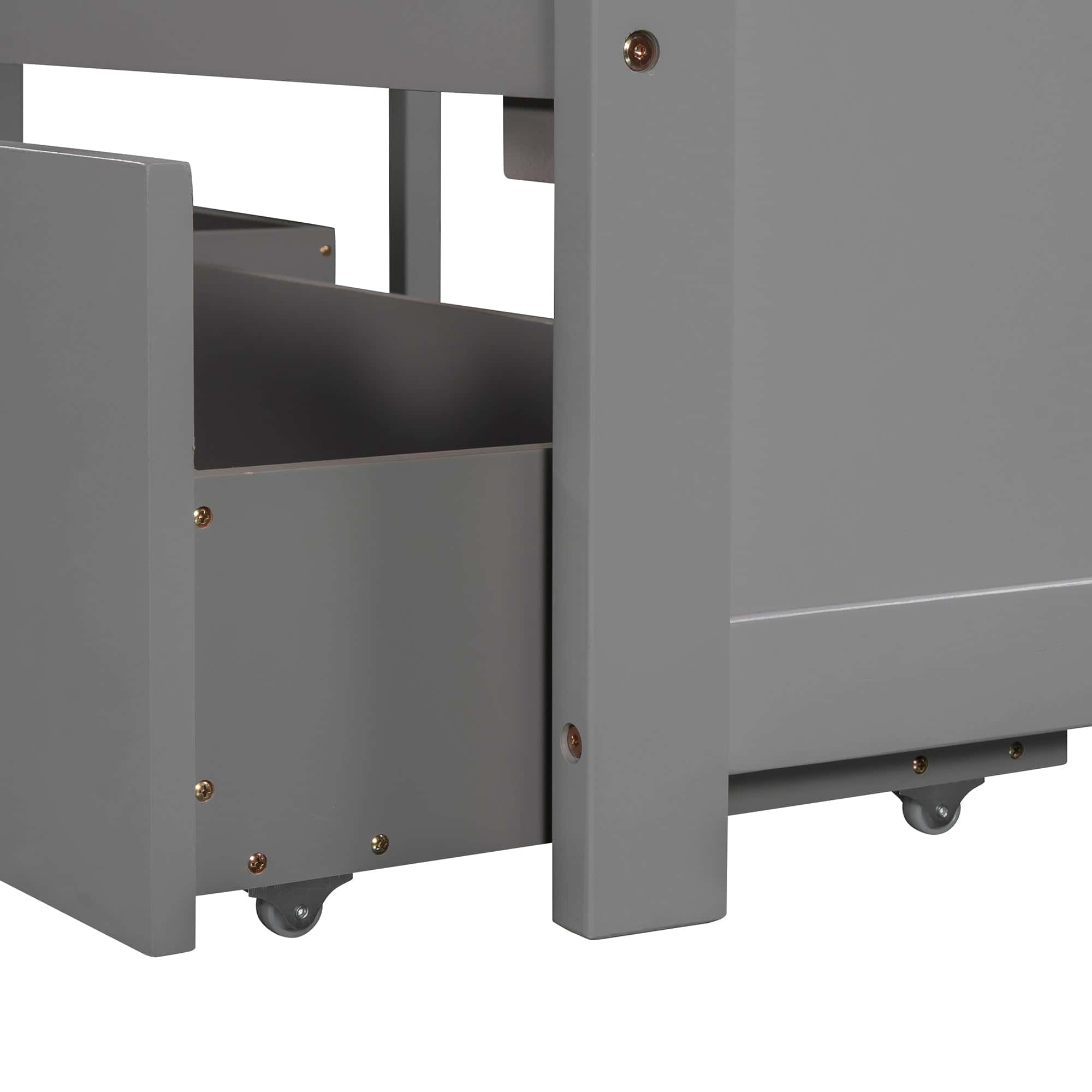 L-shaped Platform Bed with Trundle and Drawers Linked with built-in Desk,Twin,Gray(Old SKU:SM000916AAE-1)