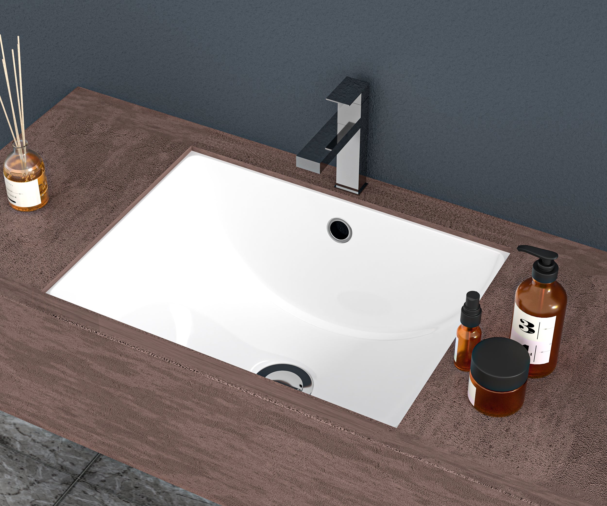 21"x14" White Ceramic Rectangular Undermount Bathroom Sink with Overflow