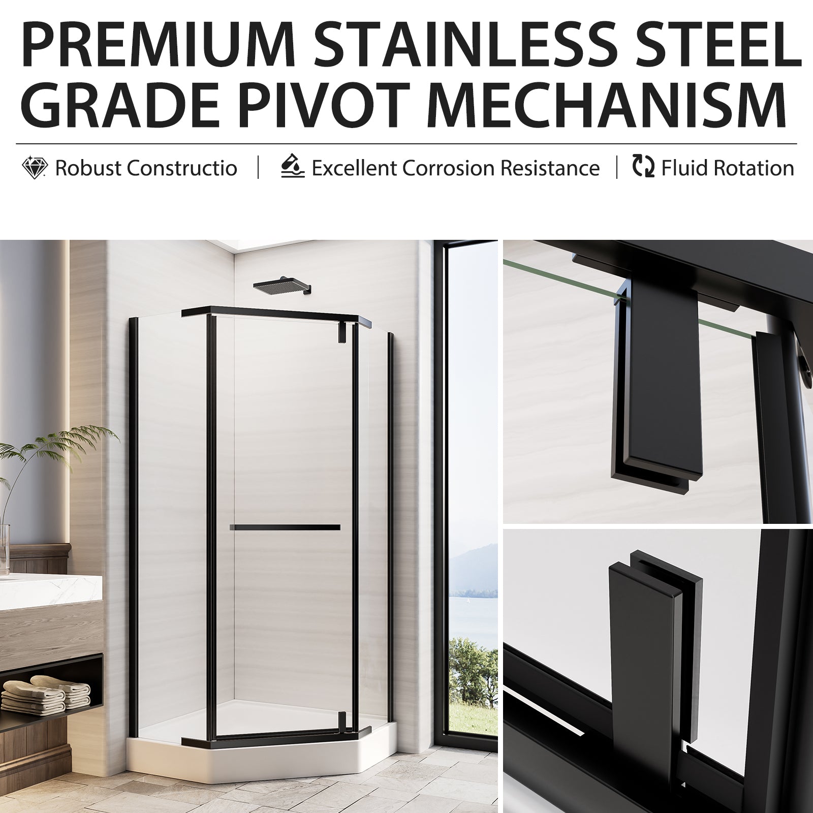 36 x 36 x 72 in Neo-Angle Shower Door - 36 x 36 x 72 in / Clear Glass / Black view 6