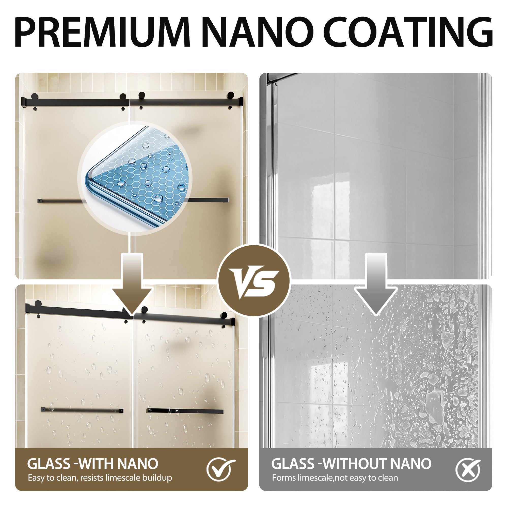 56-60 x 60 in Frosted Frameless Double Sliding Shower Door - 56-60 x 60 in / Frosted Glass / Matte Black view 6