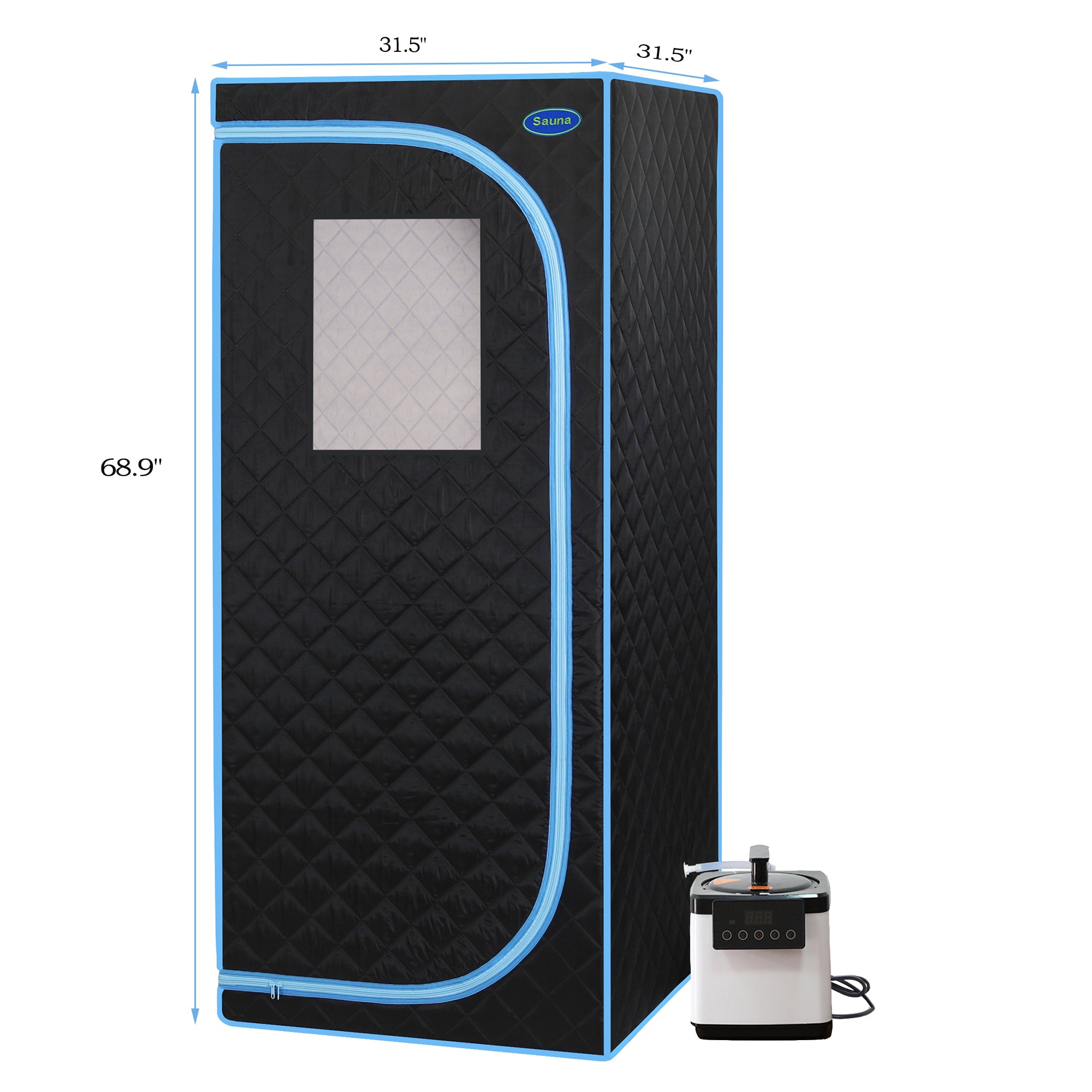 Portable Plus Type Full Size Steam Sauna tent. Spa, Detox ,Therapy and Relaxation at home.Larger Space,Stainless Steel Pipes Connector Easy to Install, with FCC Certification--Black(Blue binding)