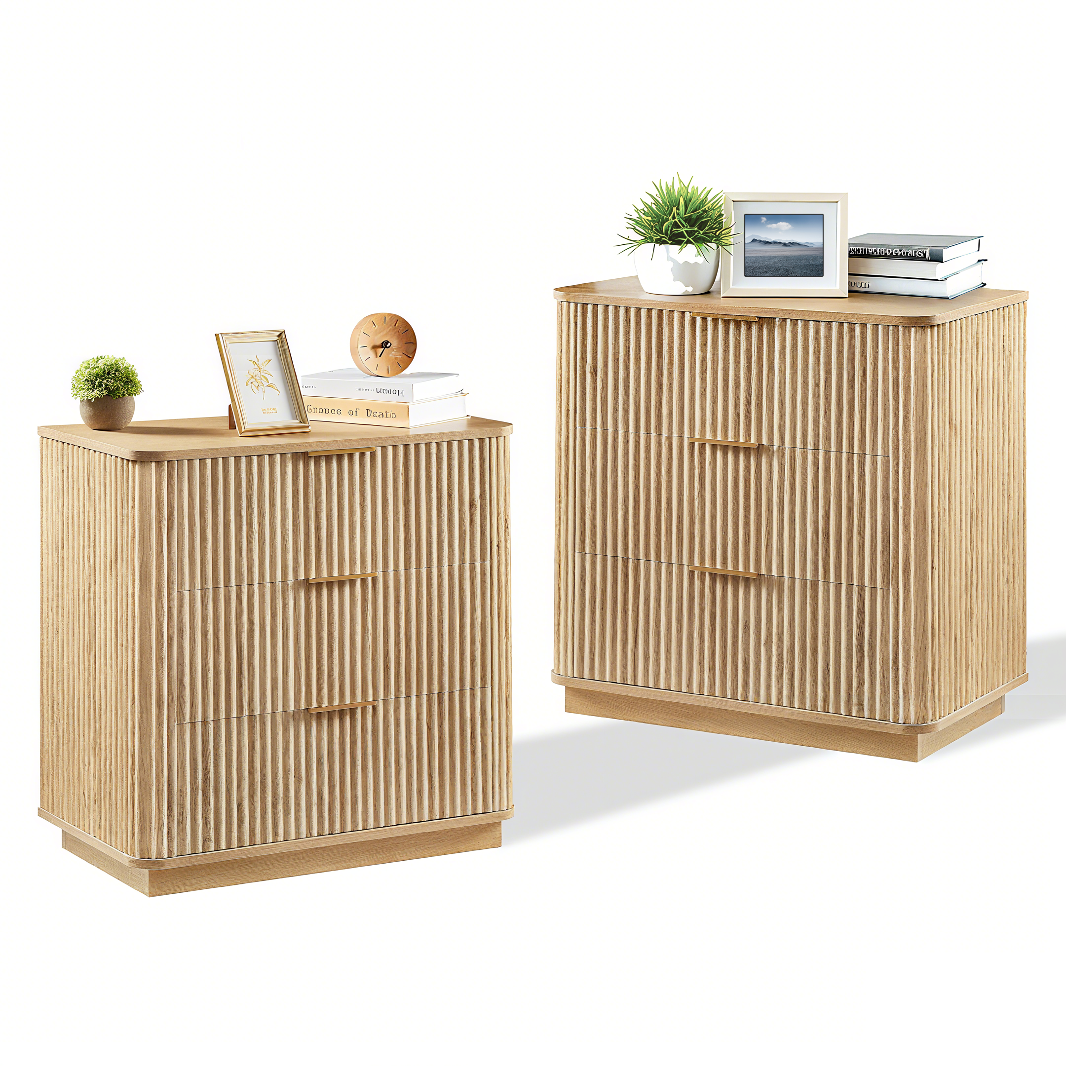 Oak modern 3-drawer chest of drawers 27.6 inch wide curved wave design front view