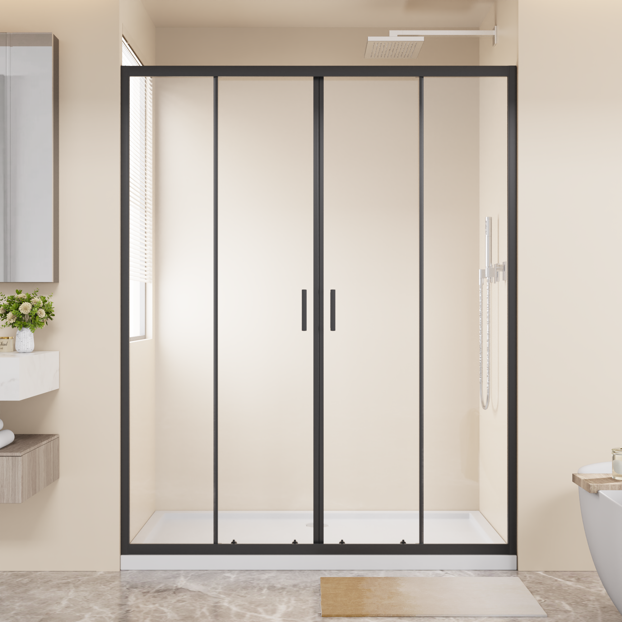 60 x 72 in 4-Panel Center-Opening Shower Door - 60 x 72 in / Matte Black view 1