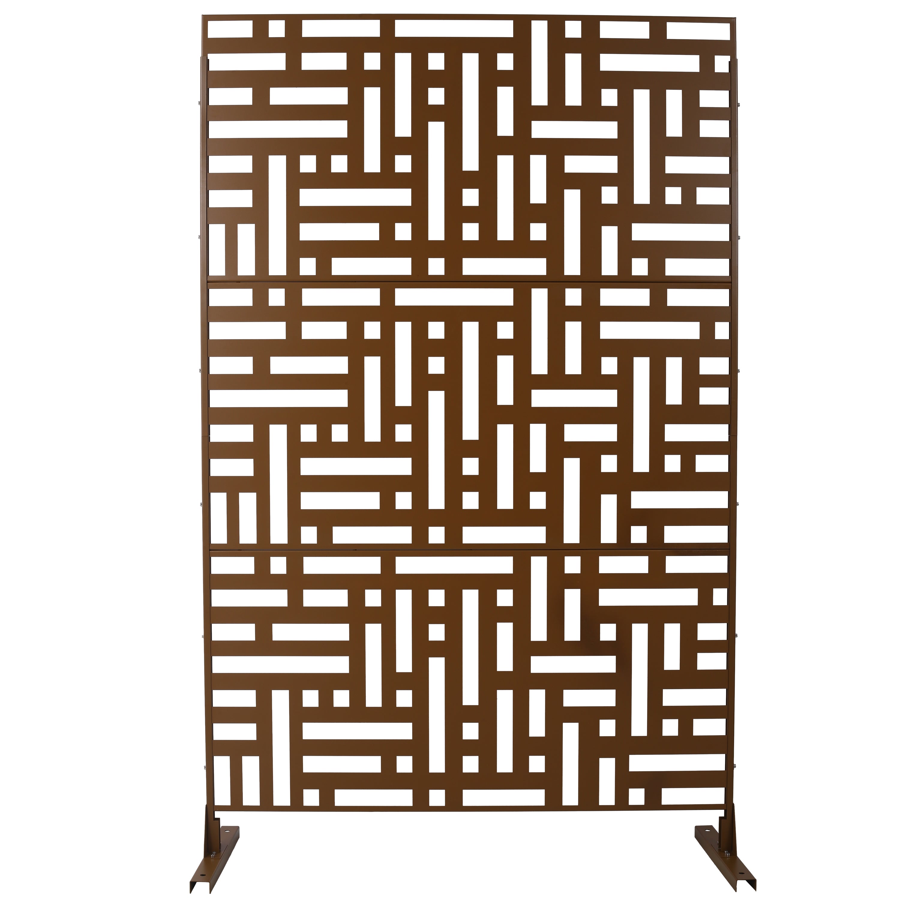 Outdoor & Indoor Privacy Screen Metal Privacy Screen 76" H×48" W, Freestanding Decorative Privacy Screen for Deck Balcony Patio, Privacy Fence Panels for Outside Lawn Garden PS103 BROWN