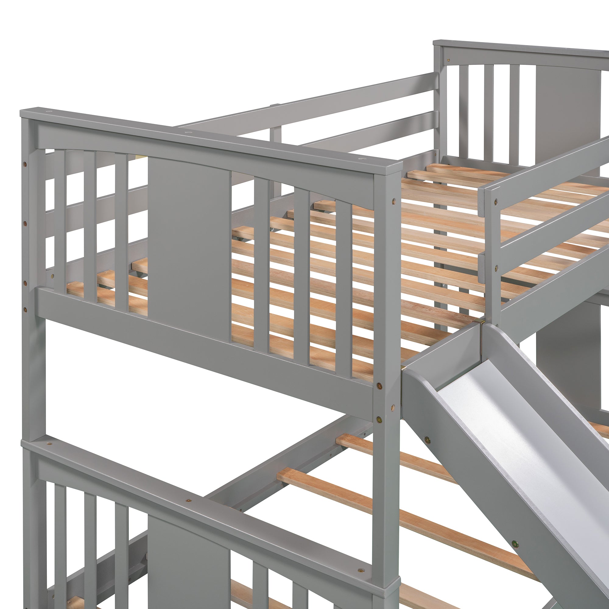 Twin Over Twin Bunk Bed with Slide and Ladder, Gray (Old SKU:LP000108AAE)