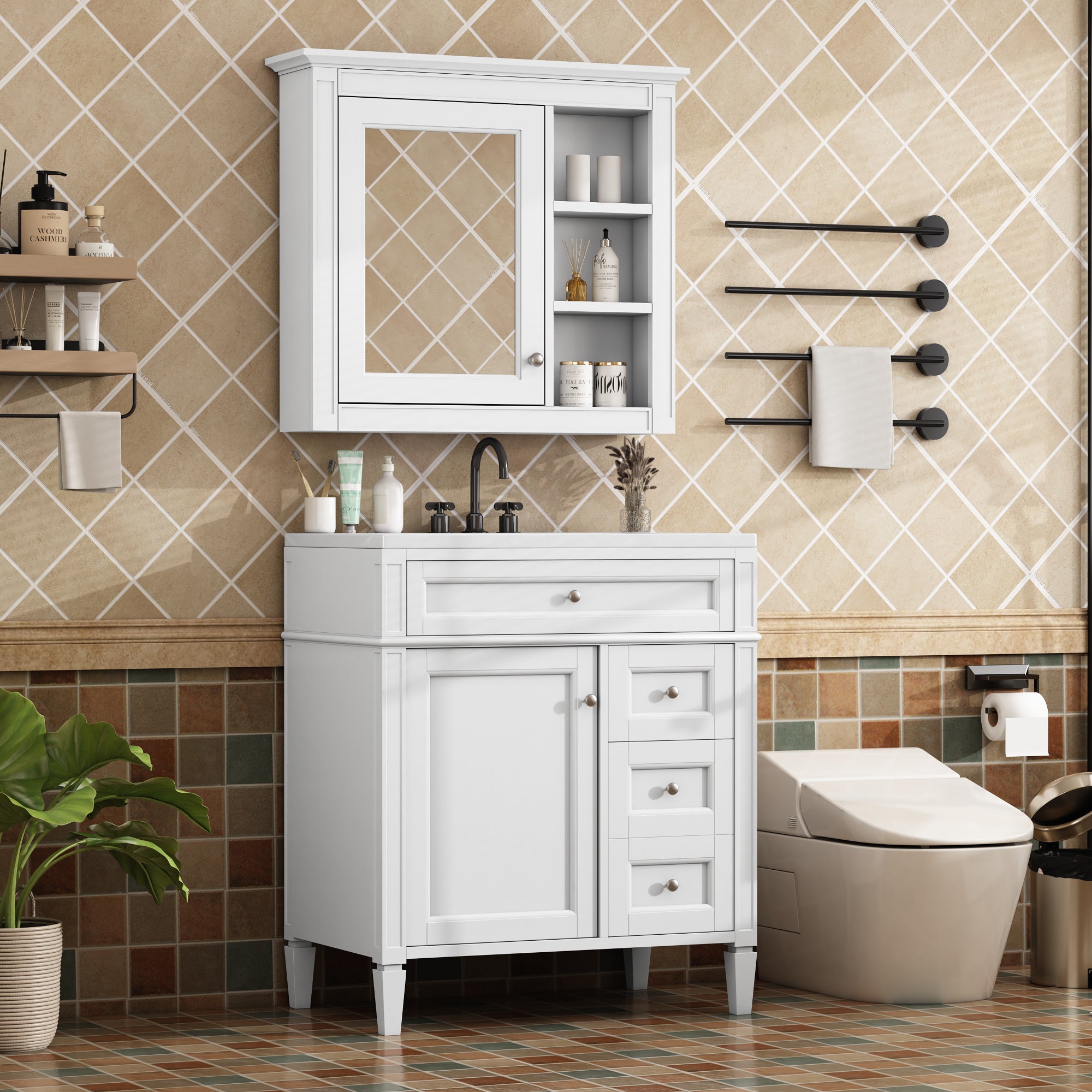 30 inch bathroom vanity single sink top, angled view
