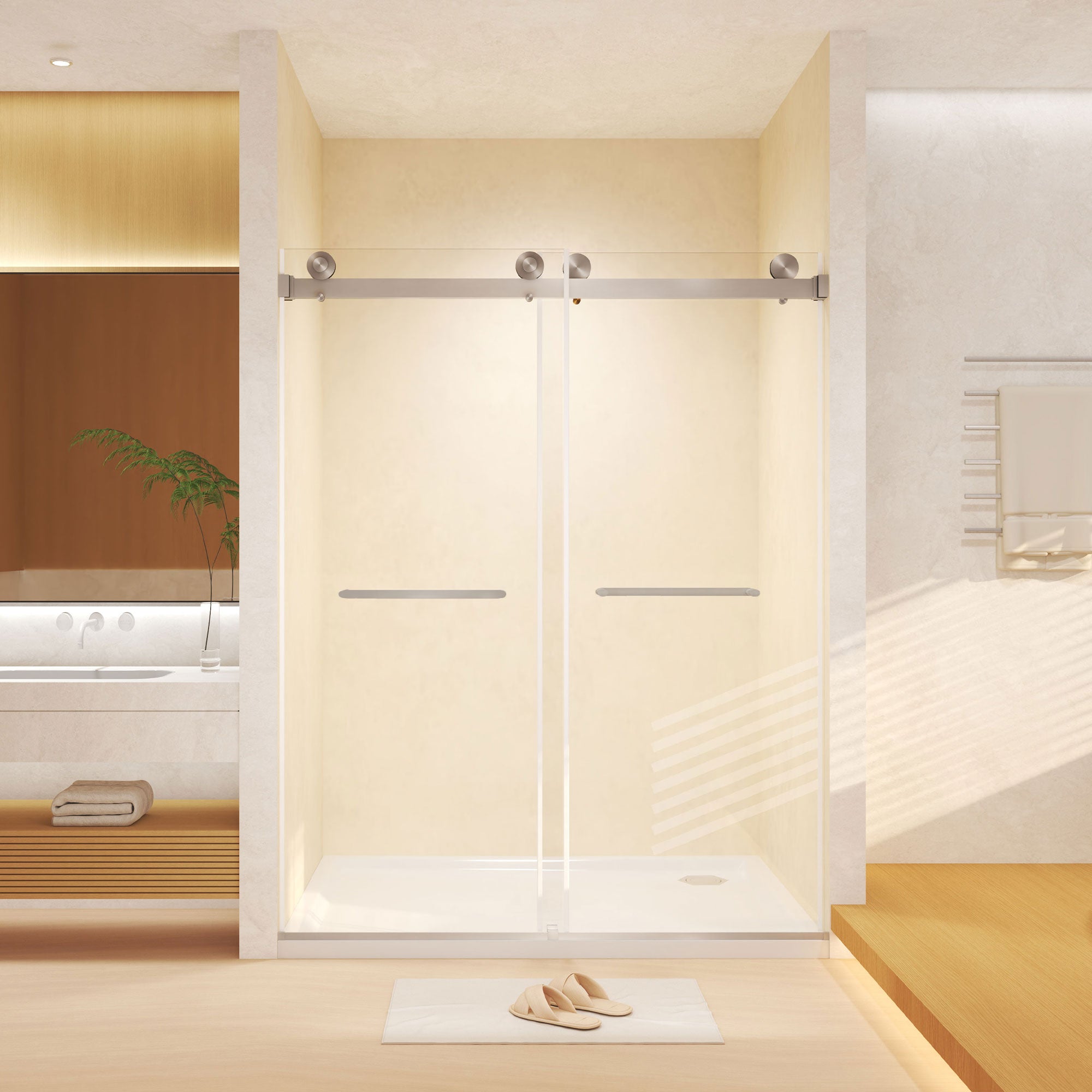 44-48 x 74 in Frameless Double Sliding Shower Door - 44-48 x 74 in / Brushed Nickel view 1