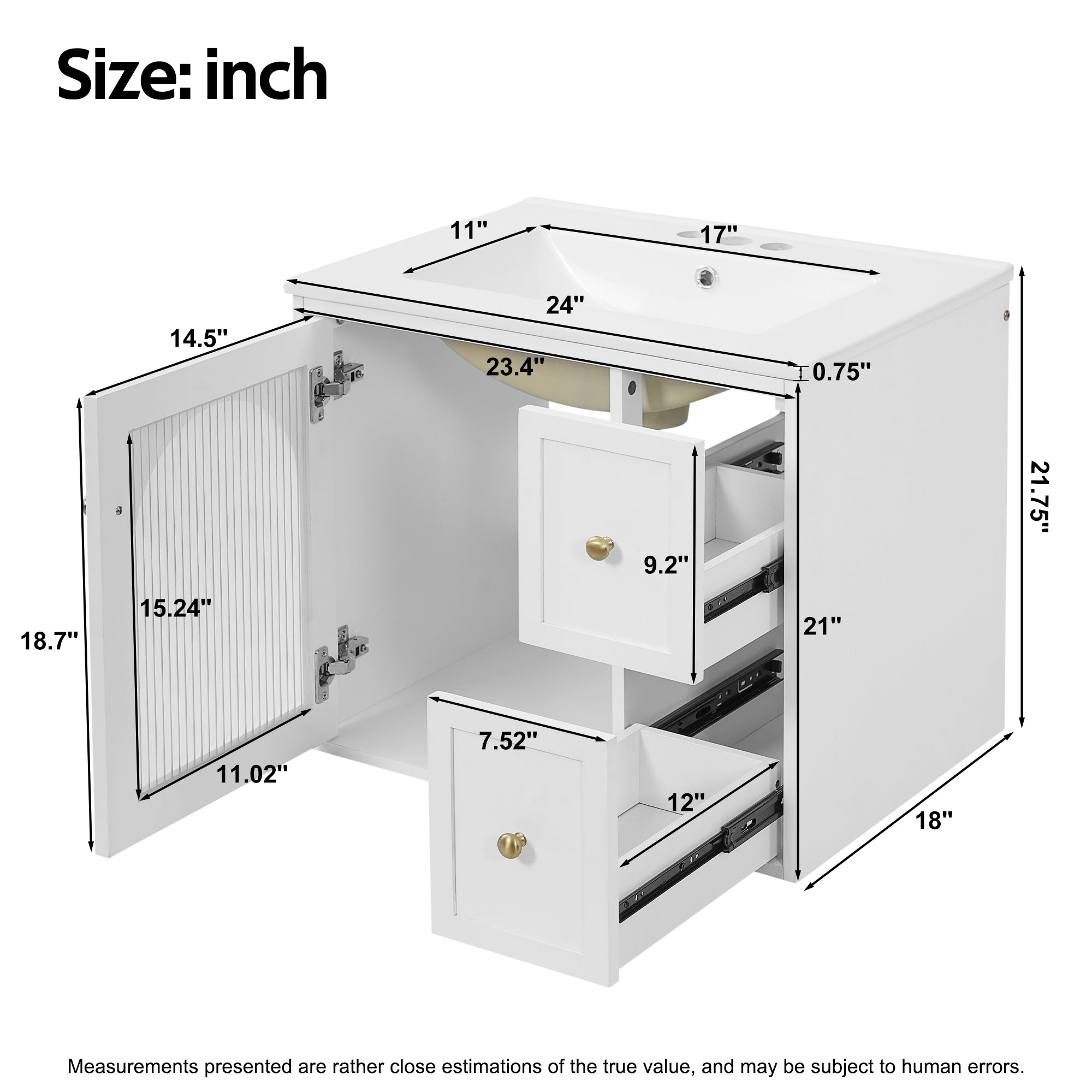 24 inch white wall mounted bathroom vanity detail view 8