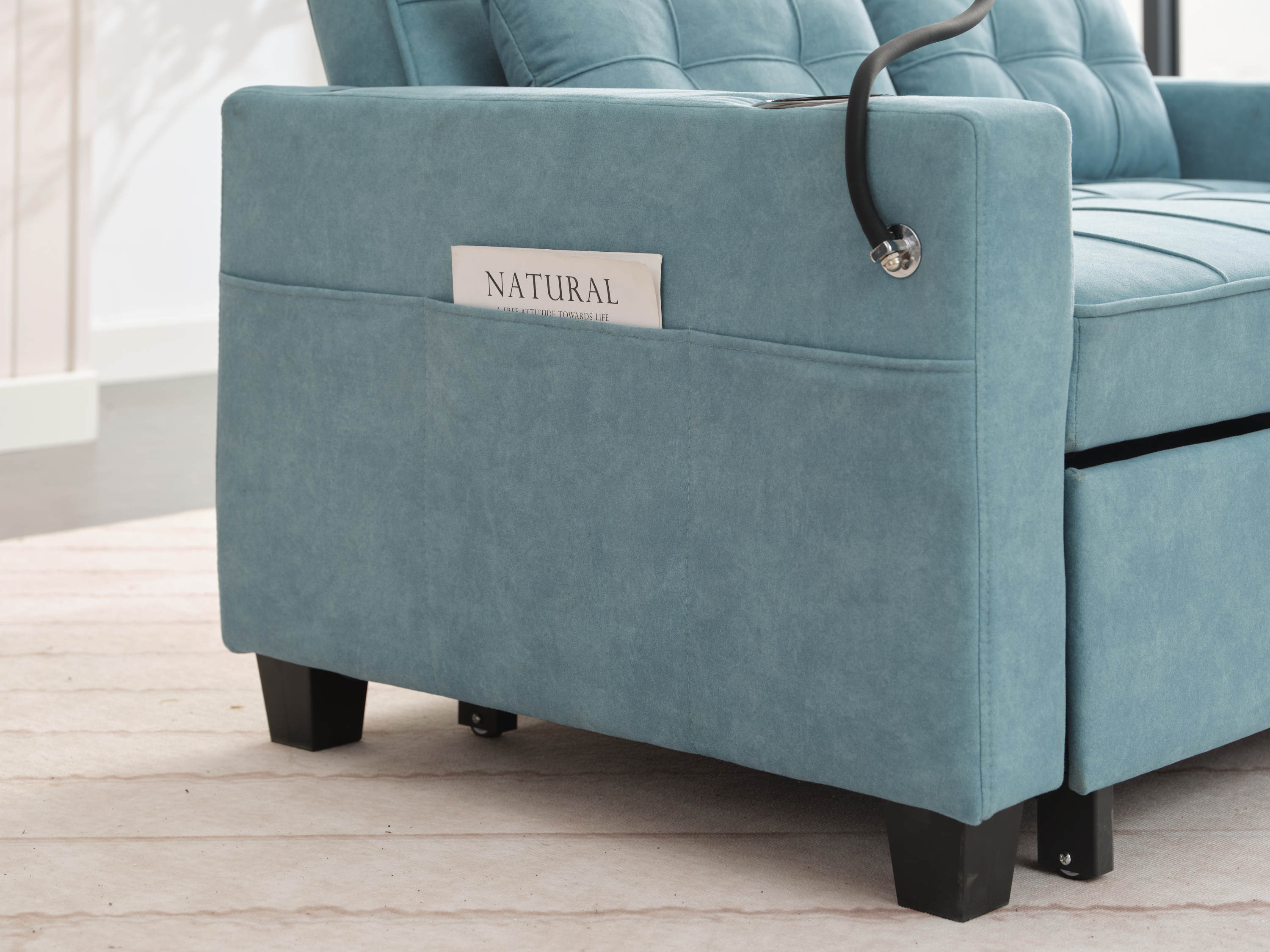 Futon Chair Bed Convertible Chair 3-in-1 Pull Out Sleeper Chair Beds with USB Ports,Wear-resistant and Anti-scratch, Armchair Bed Sleeper for Living Room (Green Tech cloth)