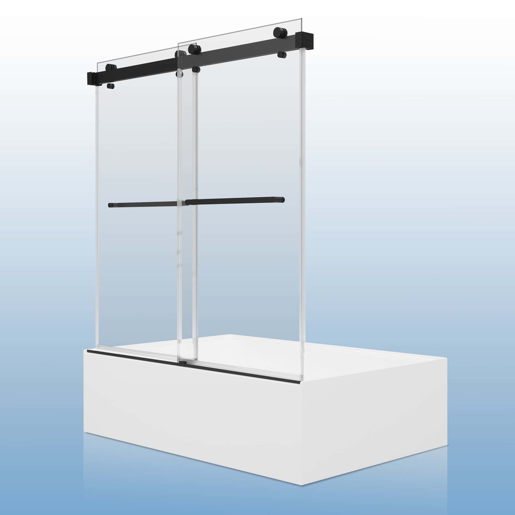 56-60"W × 66"H Double Sliding Frameless Bathtub Door With 3/8 inches (10mm) Clear Tempered Glass, Matte Black Finish