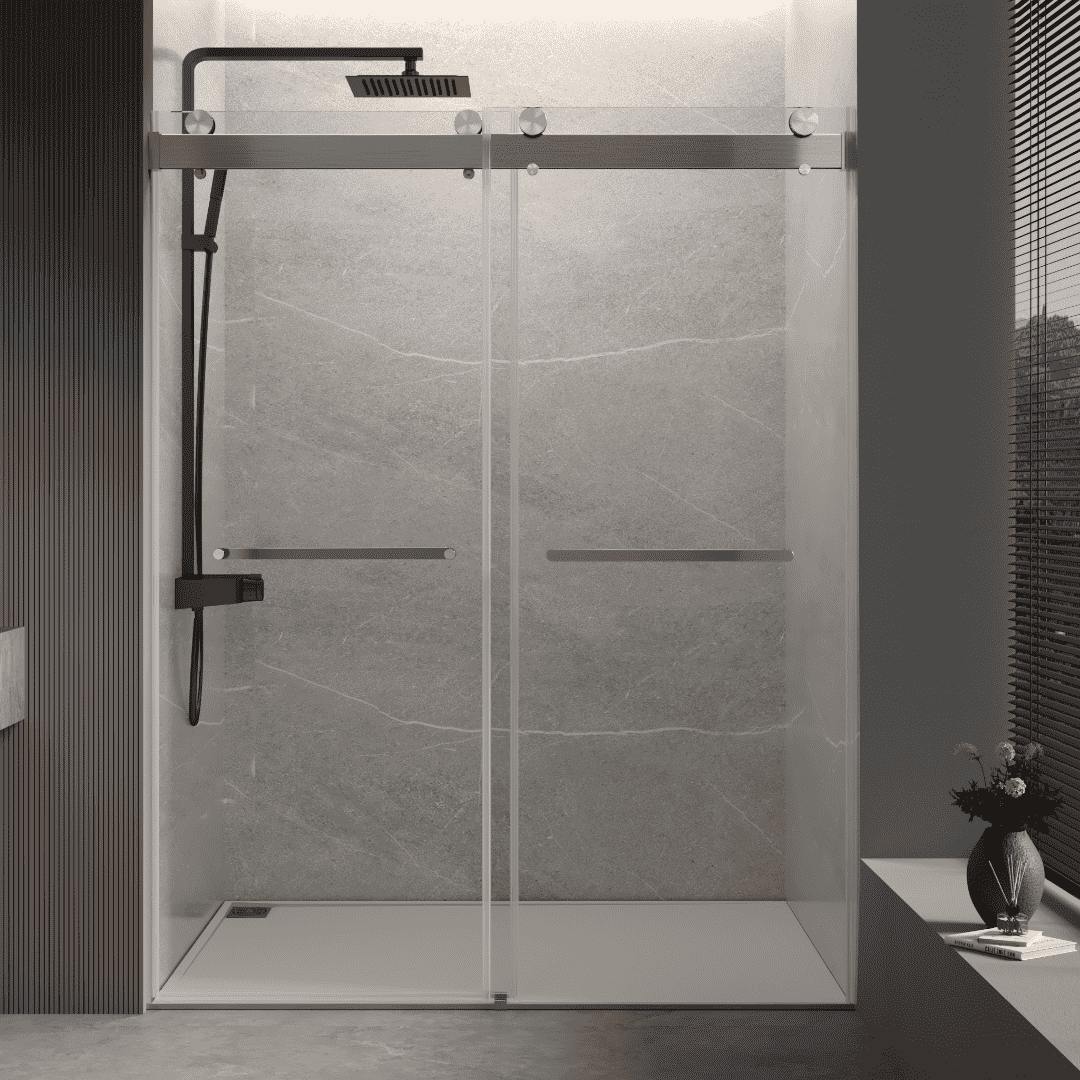 44-48"W x 76"H  (+56 to 60 in. W x 76 in. H) Double Sliding Frameless Soft-Close Shower Door 23D02-48BN