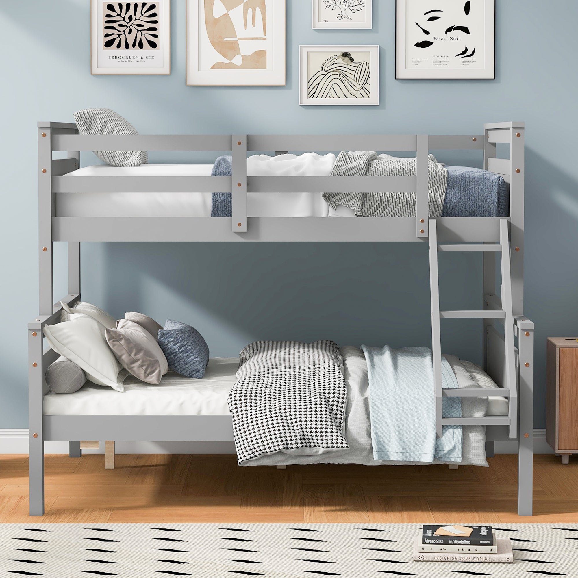 Convertible twin over full bunk bed in bedroom