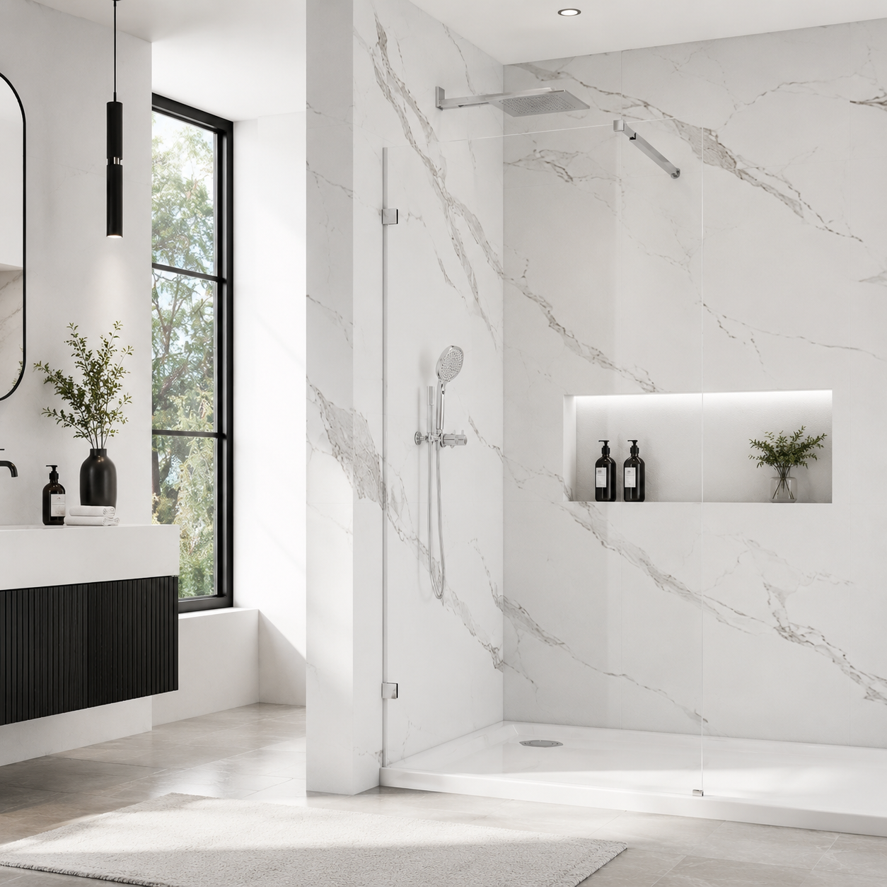 34 x 76 in Frameless Fixed Shower Glass Panel - Wall Clamp Chrome view 2