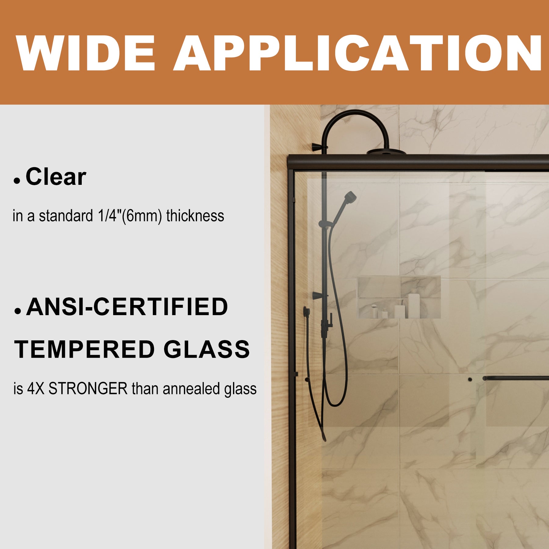 60 in. x 70 in. Traditional Sliding Shower Door in Matte black with Clear Glass