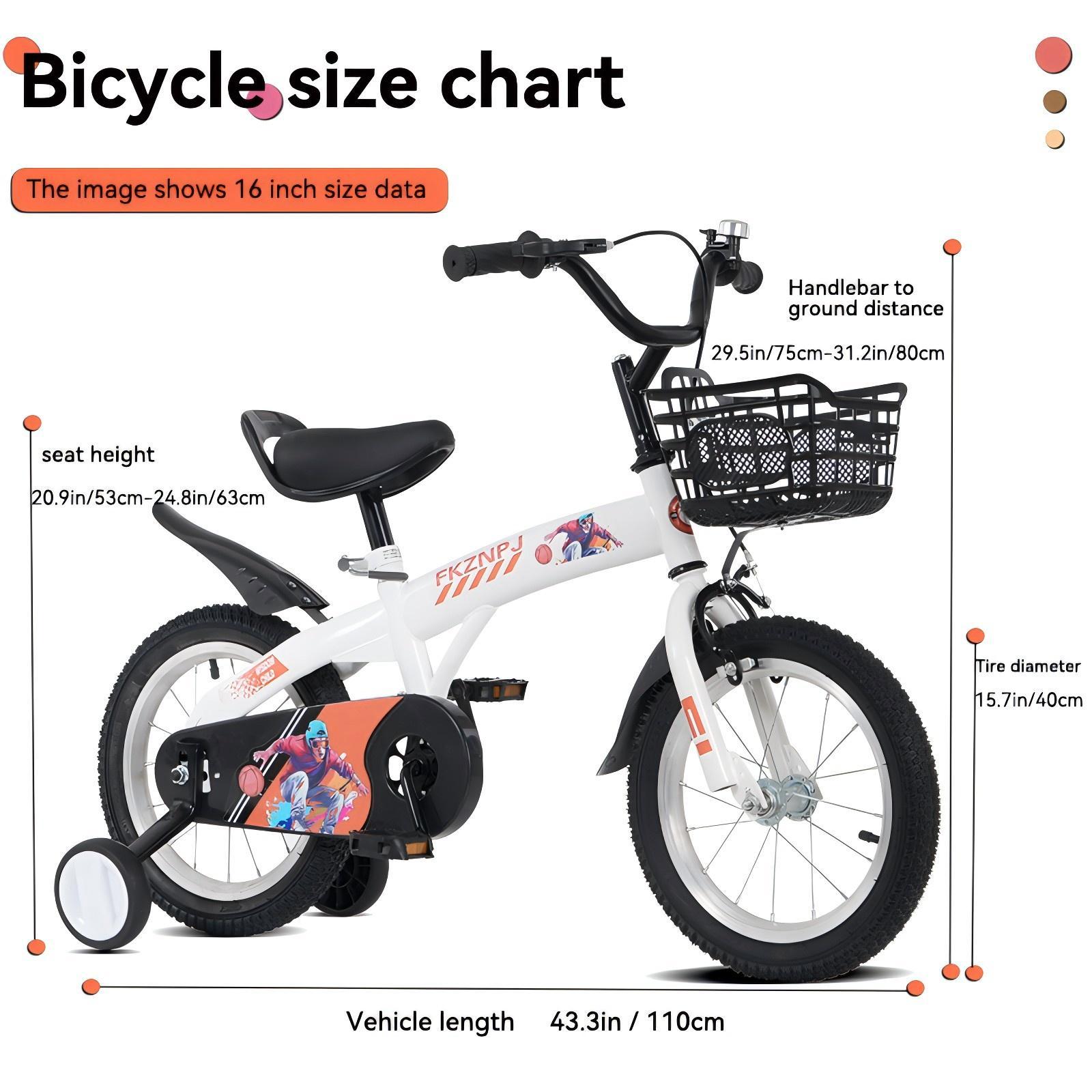FKZNPJ 16 inch sporty kids bike with training wheels and stand Adjustable saddle Suitable for boys and girls aged 4-8 years tall Height 41-53 inches Available in a variety of colors