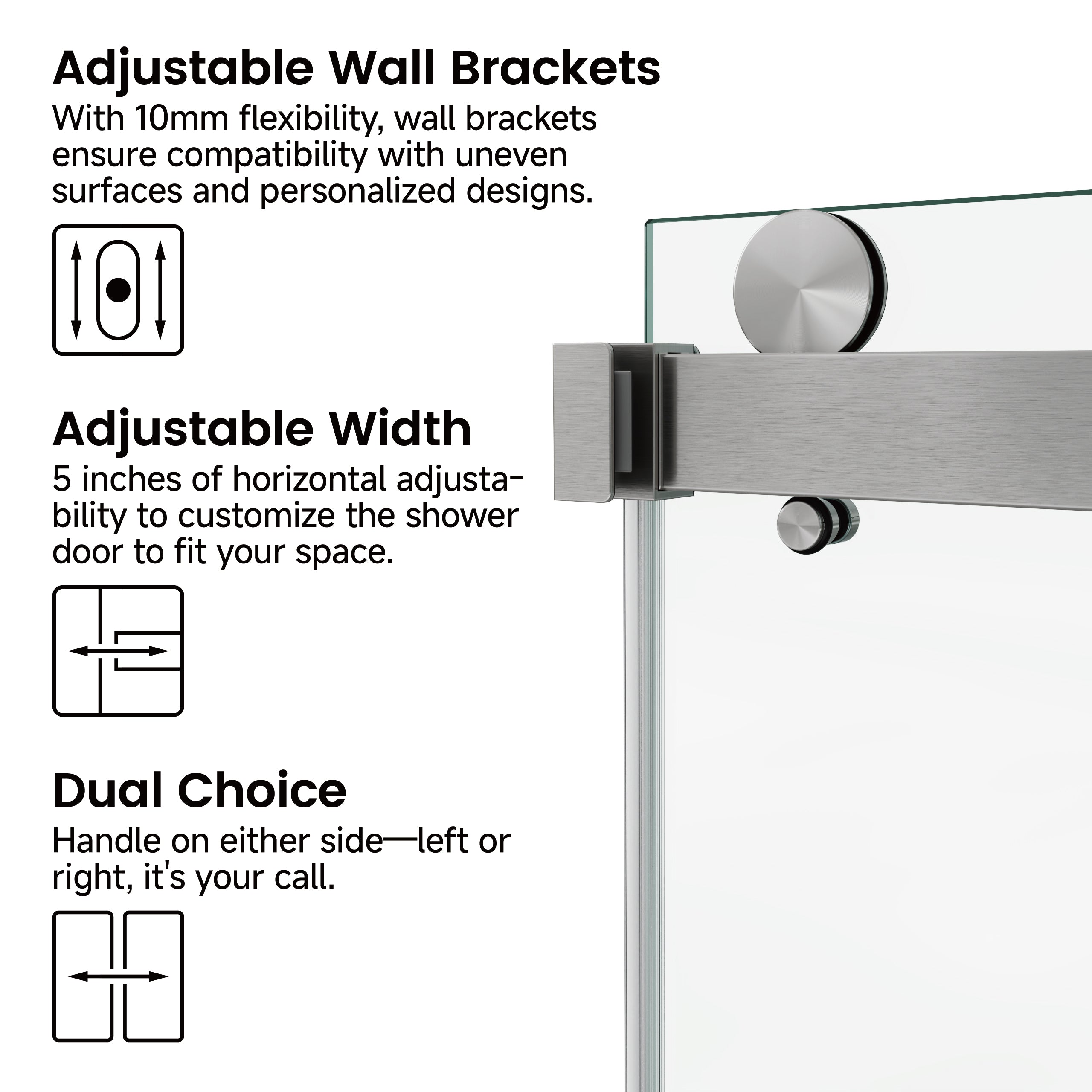 48 x 76 in frameless double sliding shower door detail view 4