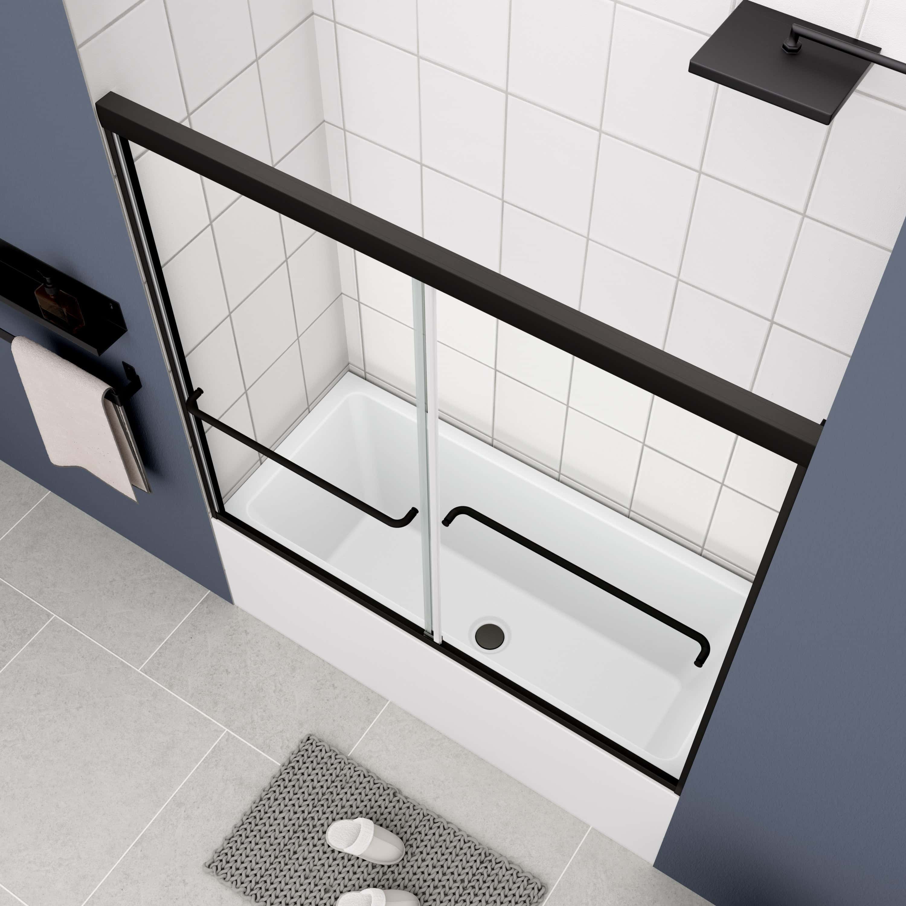 (56-60"W x 58"H) Bathtub Bypass shower door, sliding door, with 1/4" tempered glass and Matted  black finish  6058
