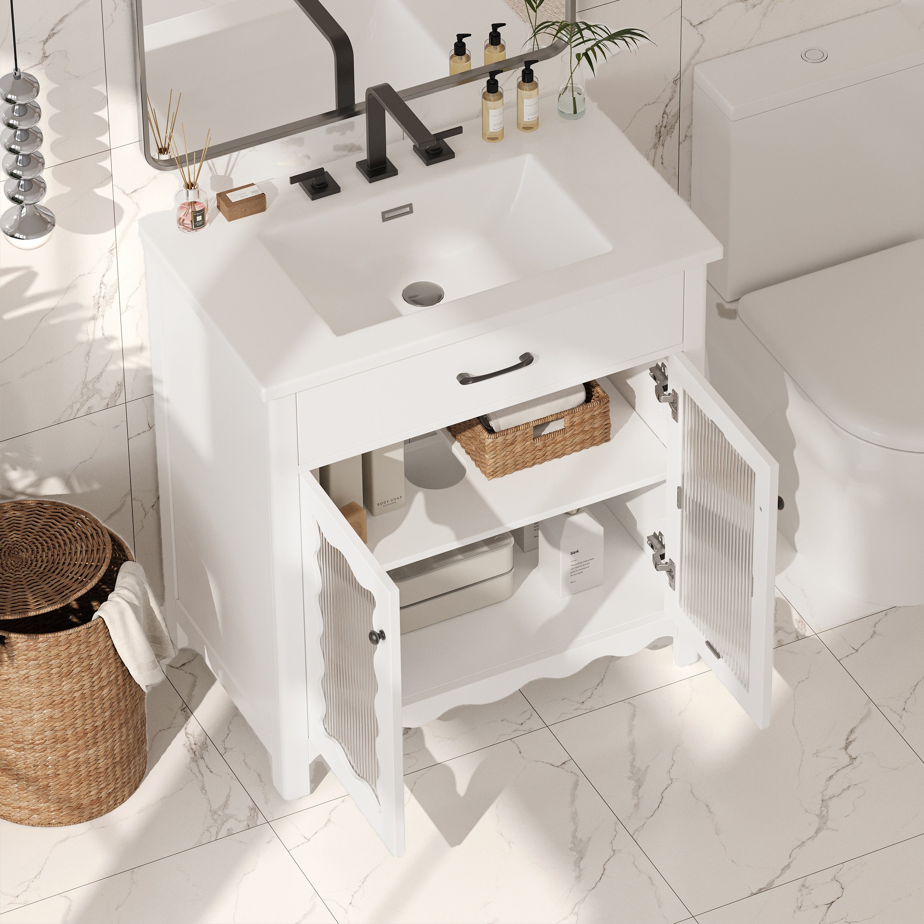 30 inch white bathroom vanity detail view 4