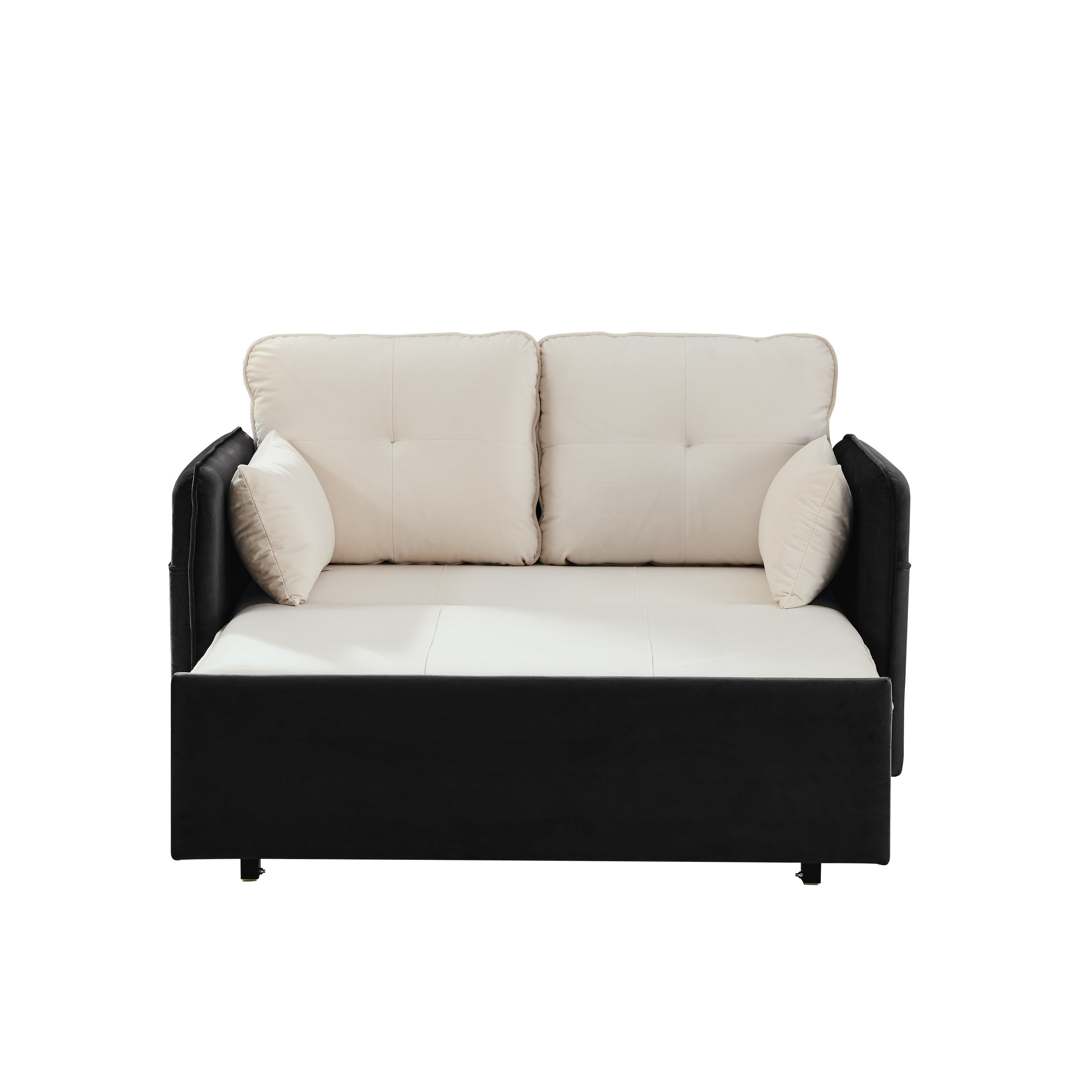 53" Modern Convertible Sofa Bed w/2 Removable Armrests w/USB Power Port, Velvet Recliner Adjustable Sofa w/Head Pull-Out Bed, 2 Pillows, For Living Room Apartment etc., White-Grey