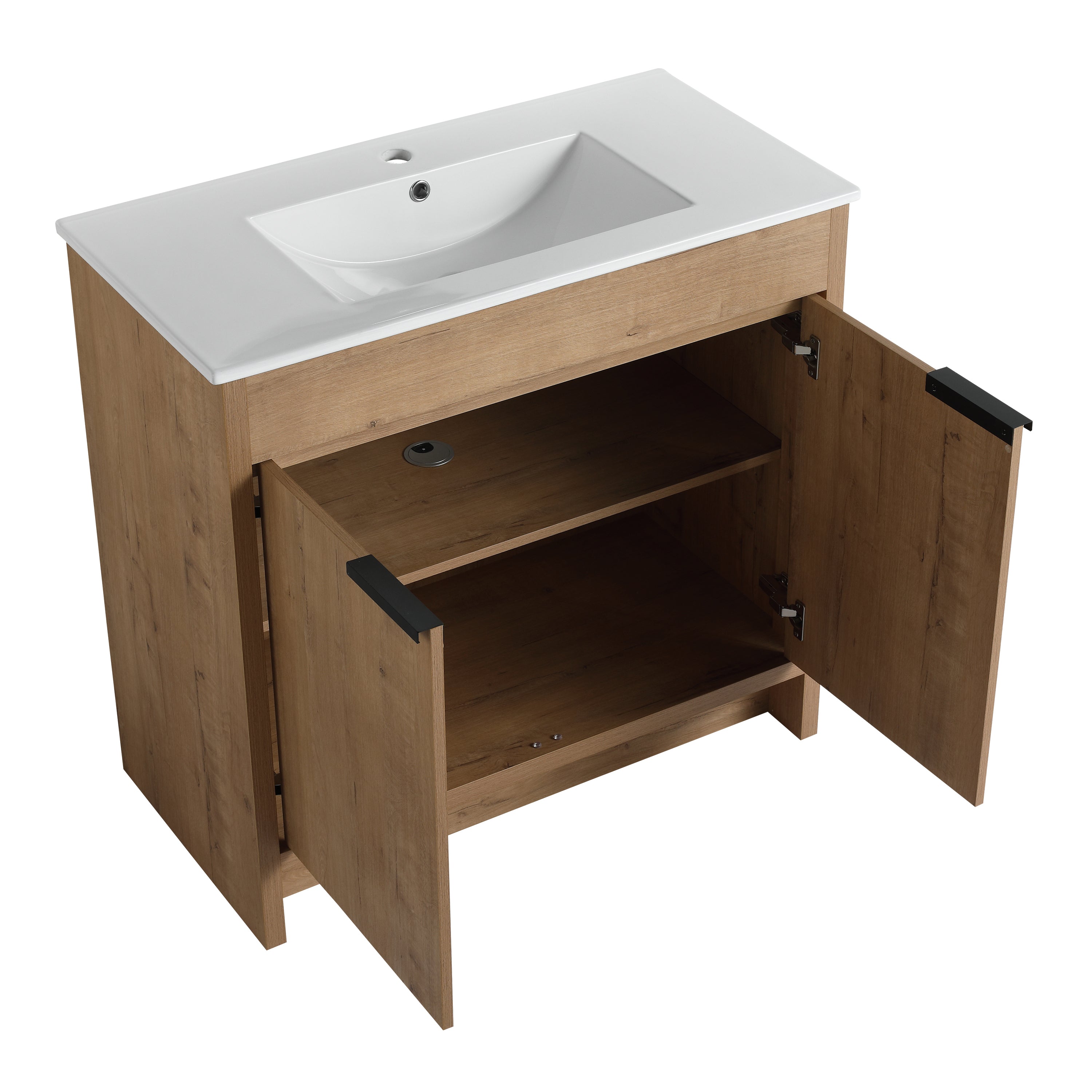 36" Freestanding Bathroom Vanity with White Ceramic Sink & 2 Soft-Close Cabinet Doors ((KD-PACKING),BVB02436IMO-F-BL9090B