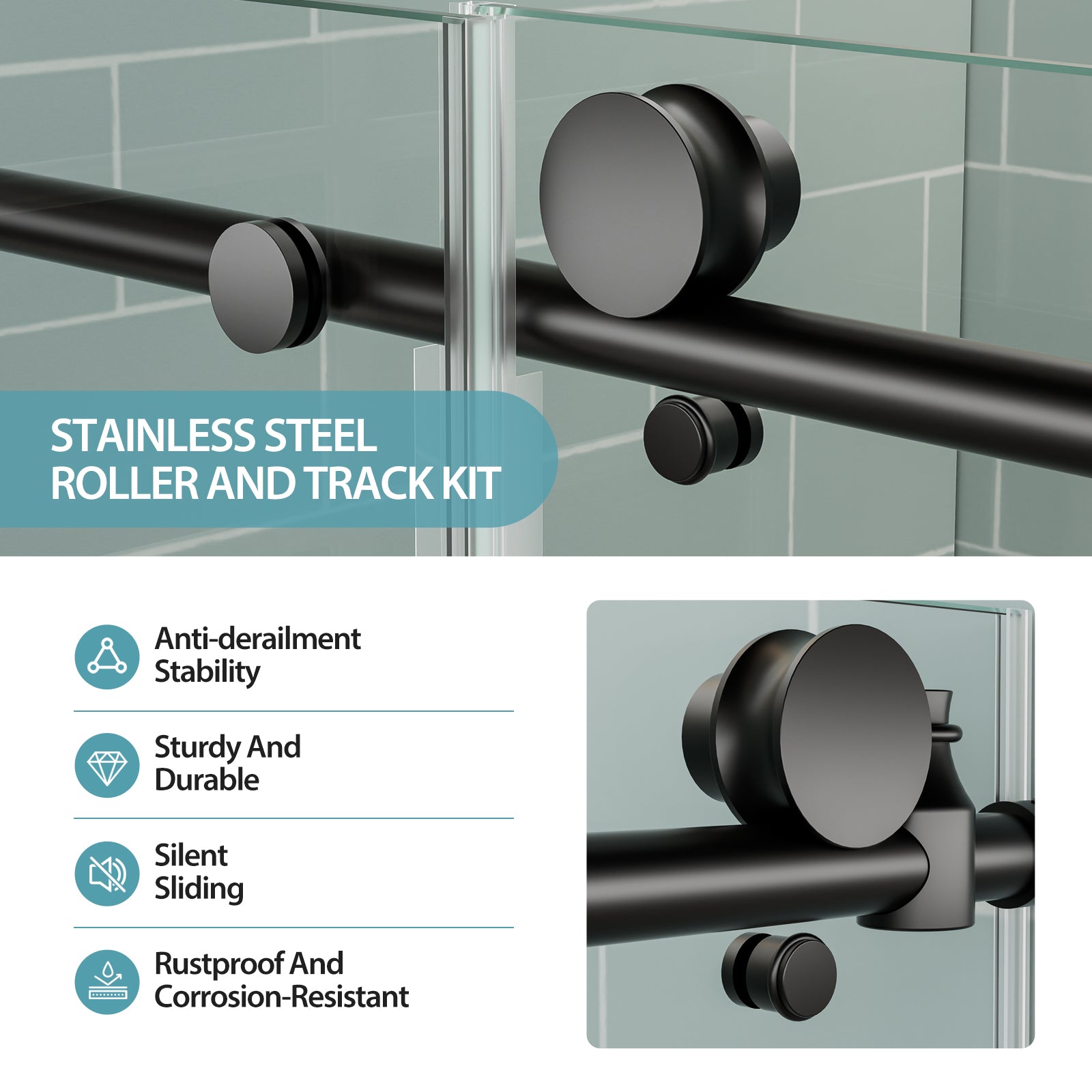 56-60 x 78 in Frameless Single Sliding Shower Door - 56-60 x 78 in / Matte Black view 6