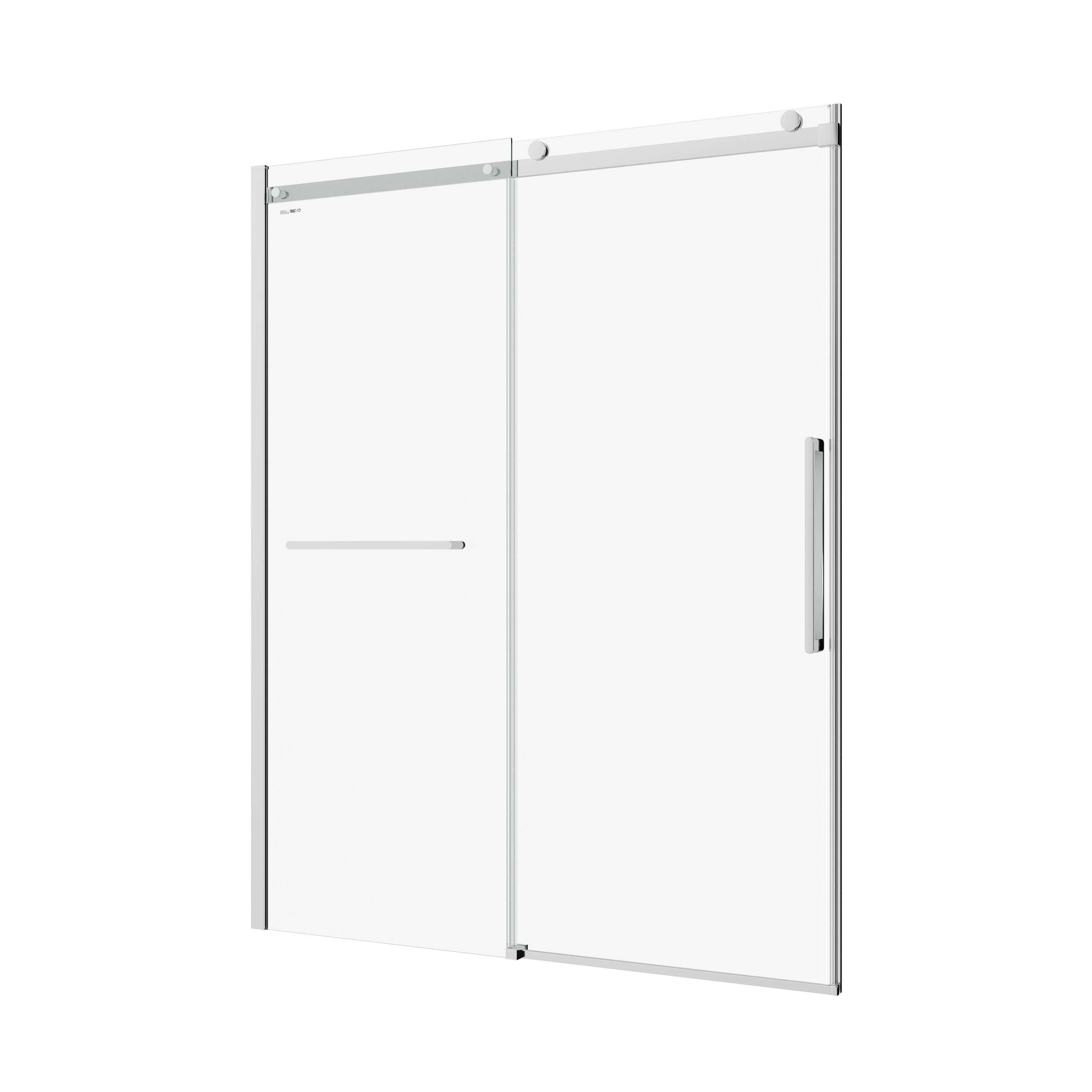 S-RM6076TC 56-60"W x 76"H Sliding Shower Door, Frameless Glass Shower Door with Chrome Hardware, Towel Bar and Handle