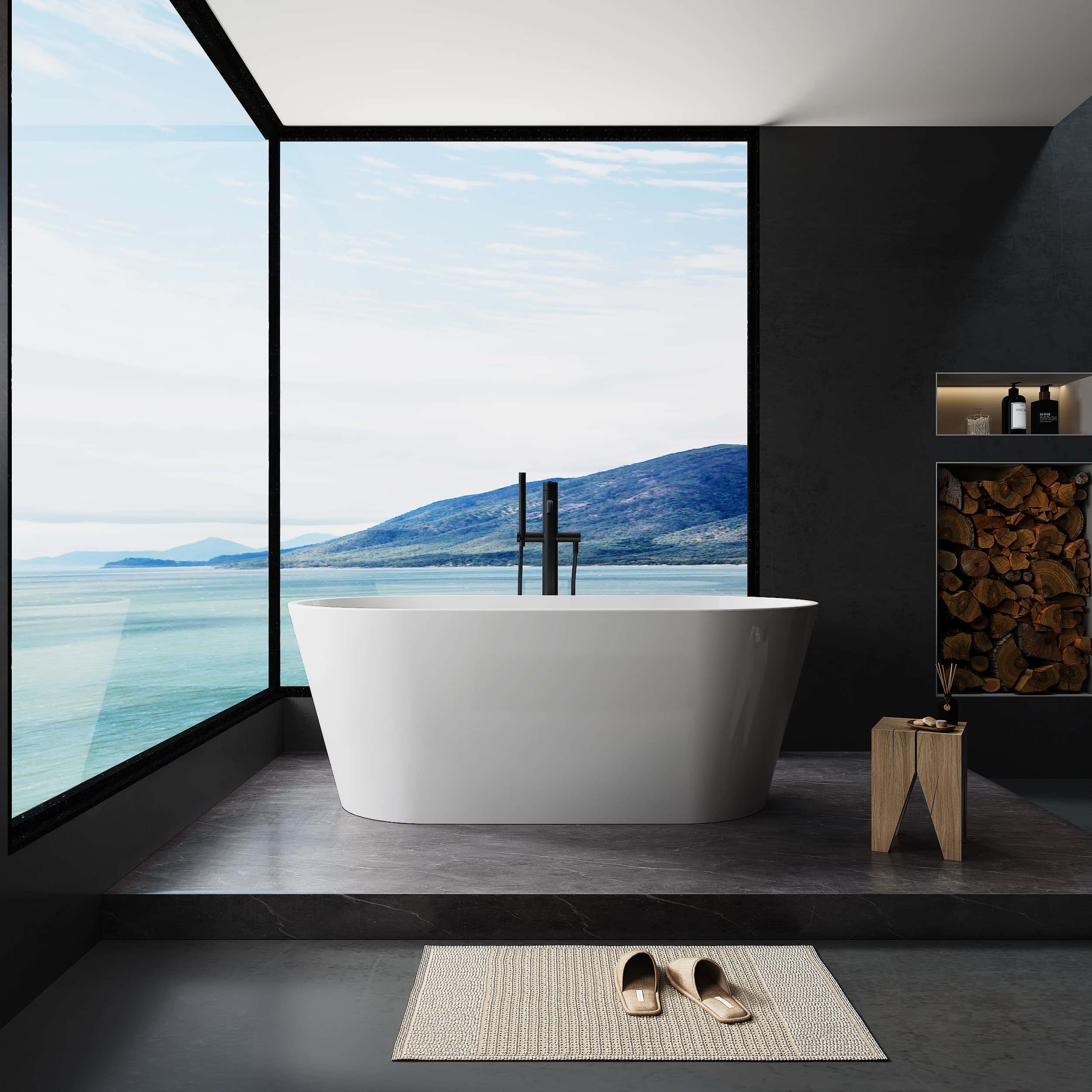 55" Acrylic Freestanding Bathtub, Contemporary Soaking Tub with Chrome Overflow and Drain in High-Gloss White Finish, CUPC Certified for Quality Assurance 55.12" * 31.1", 22A02-55