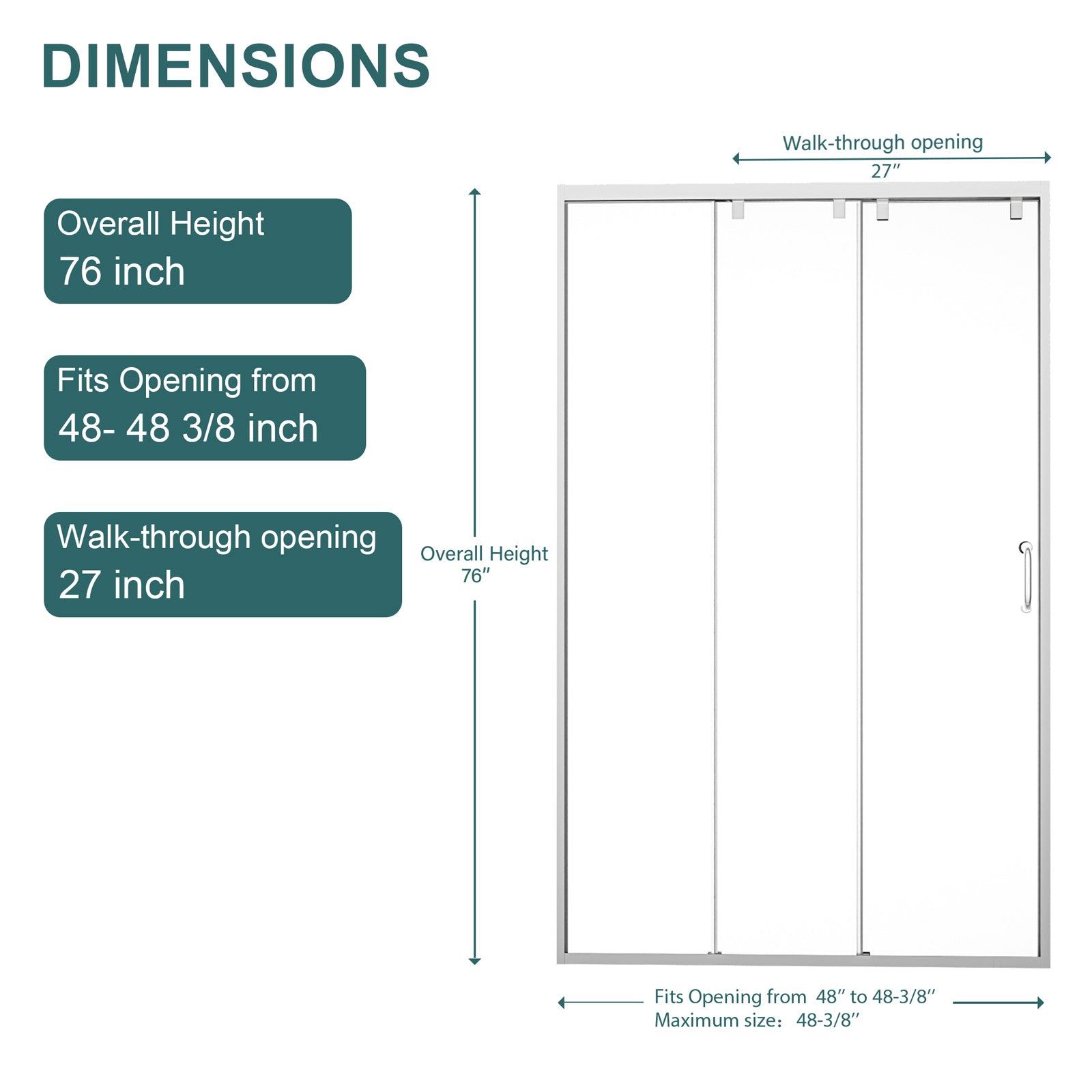 48 x 76 in Triple Bypass Sliding Shower Door - Chrome view 6