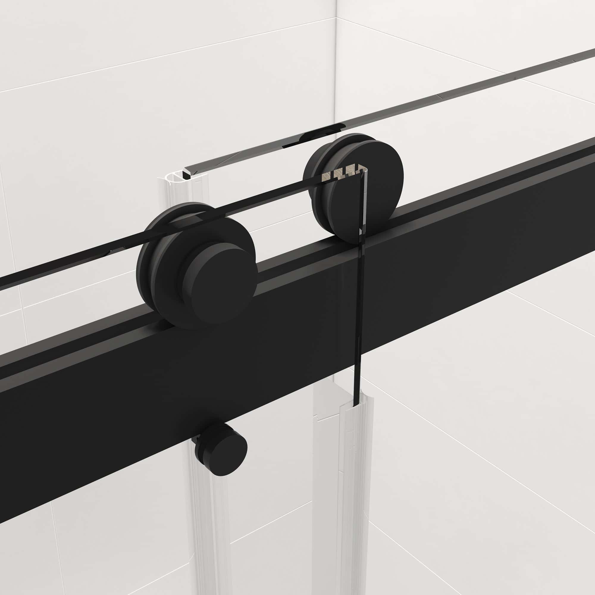 Frameless Soft-closing Shower Door, Double Sliding Shower Door, 44-48"W x 76"H 5/16" (8mm) Clear Tempered Glass Shower Door with Explosion-Proof Film, Matte Black 24D213-48MB