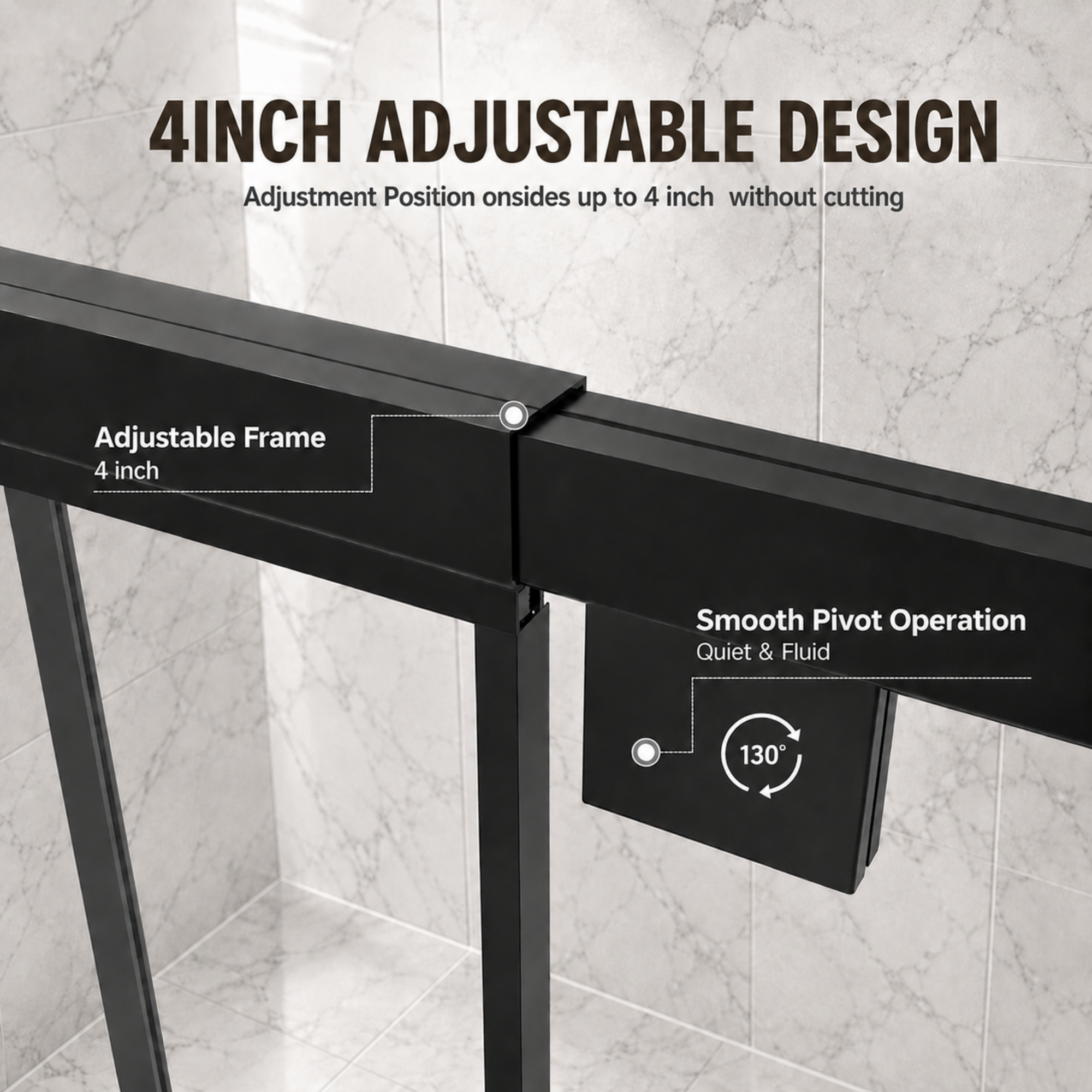 32-60 x 72 in Semi-Frameless Pivot Shower Door - 32-36 x 72 in / Matte Black view 4