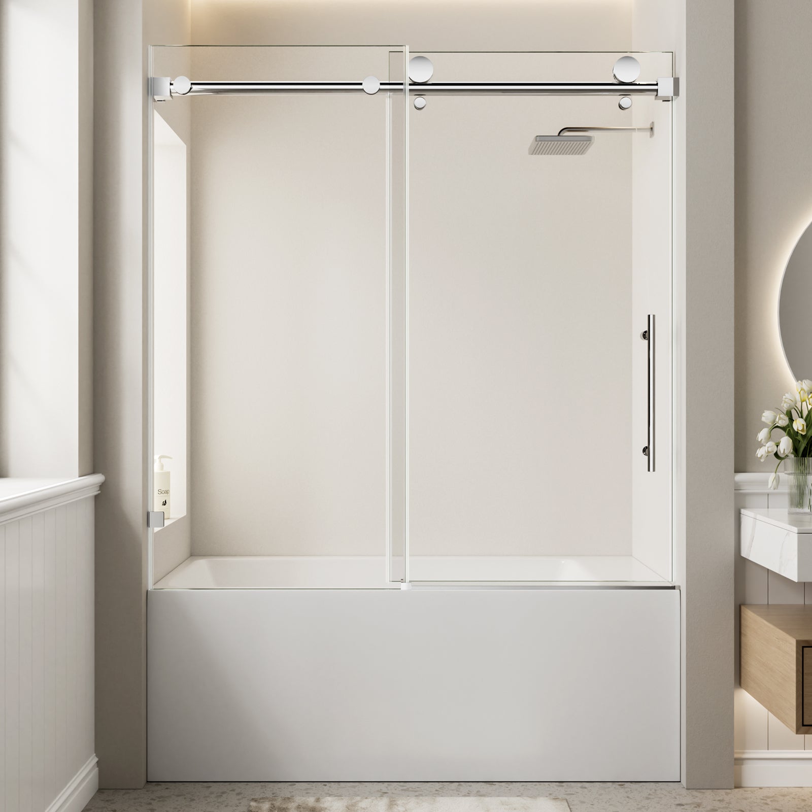 56-60 x 60 in Frameless Single Sliding Bathtub Door - 56-60 x 60 in / Chrome / 5/16 in Glass view 2