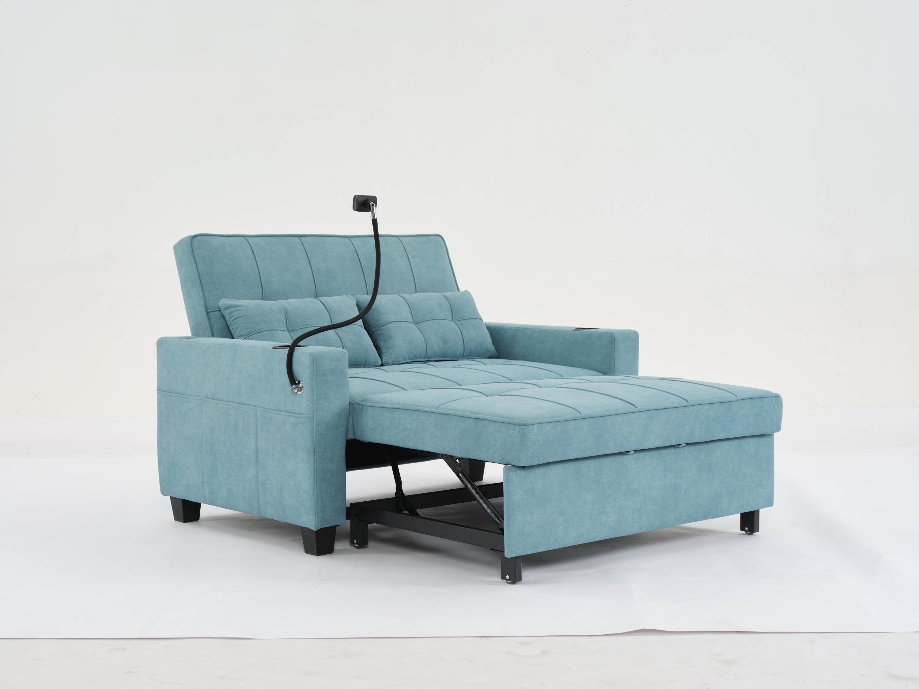 Futon Chair Bed Convertible Chair 3-in-1 Pull Out Sleeper Chair Beds with USB Ports,Wear-resistant and Anti-scratch, Armchair Bed Sleeper for Living Room (Green Tech cloth)