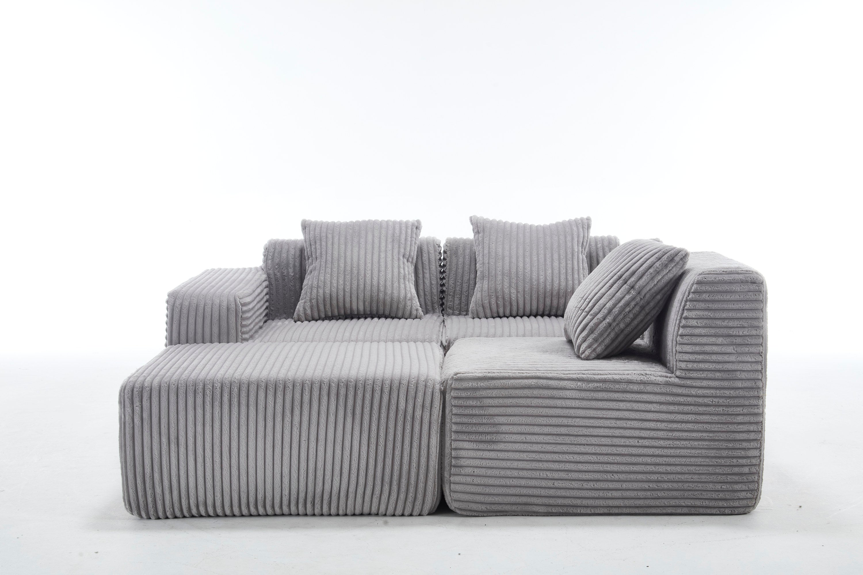 Modern Minimalist Modular Sectional Sofa,  L-Shape Upholstered Cloud Couch with Deep Seats, Right Facing Chaise for Living Room-Light Gray