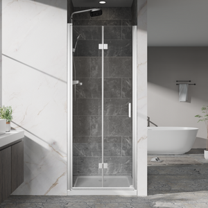 Frameless bi-fold shower door 30 x 72 chrome front view