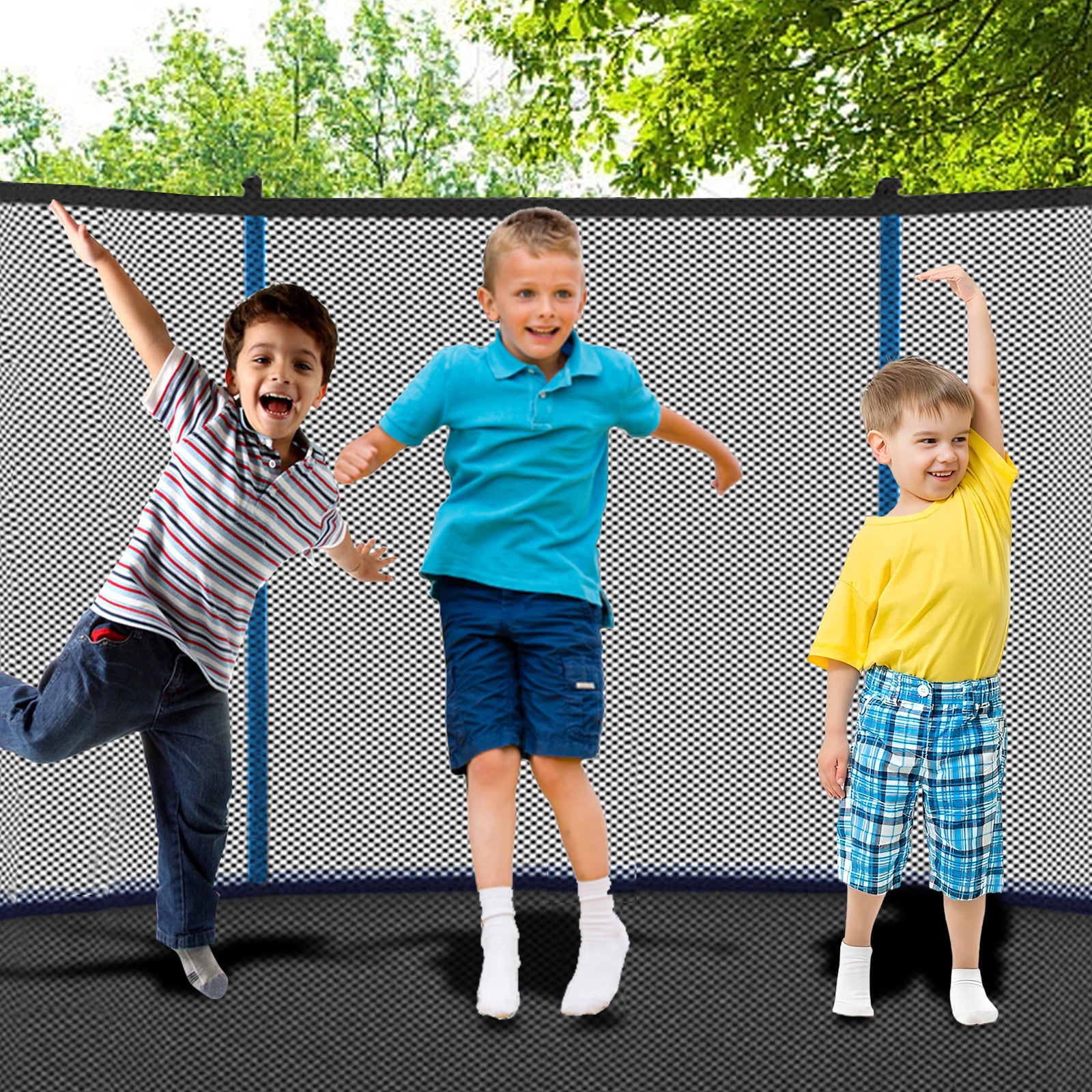 8ft Blue Outdoor Toddler Trampoline with Enclosure Safety Net Jumping Fun Trampoline, heavy-duty jump pads, spring-loaded for children and adults, Gifts for Boys/Girls