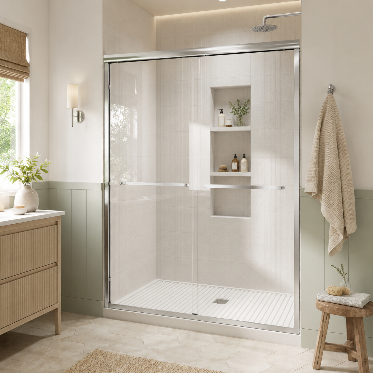 50-60 x 72 in Framed Sliding Shower Door showing glass door detail