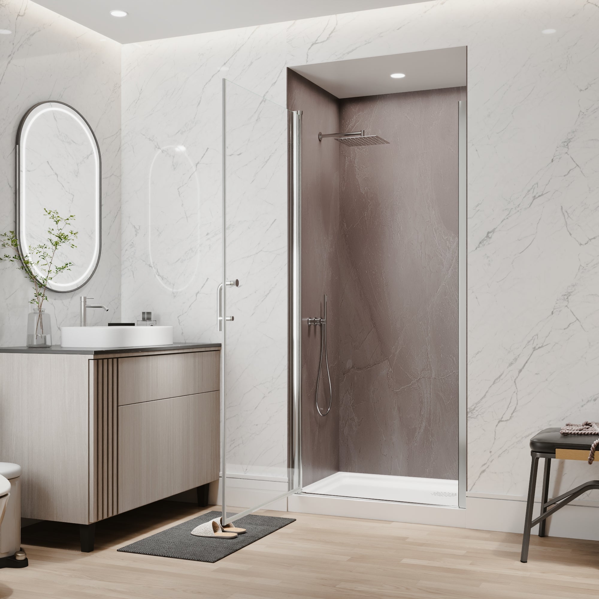 34-36 x 72 in Semi-Frameless Pivot Shower Door - 34-36 x 72 in / Chrome / Clear Glass view 3